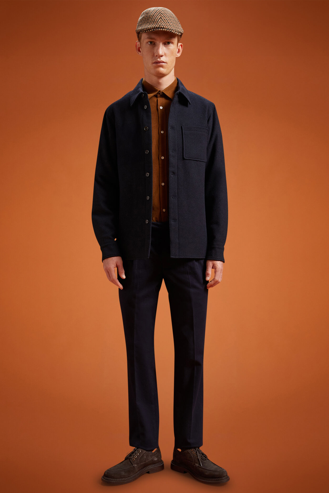 Men's regular fit overshirt in herringbone wool blend fabric