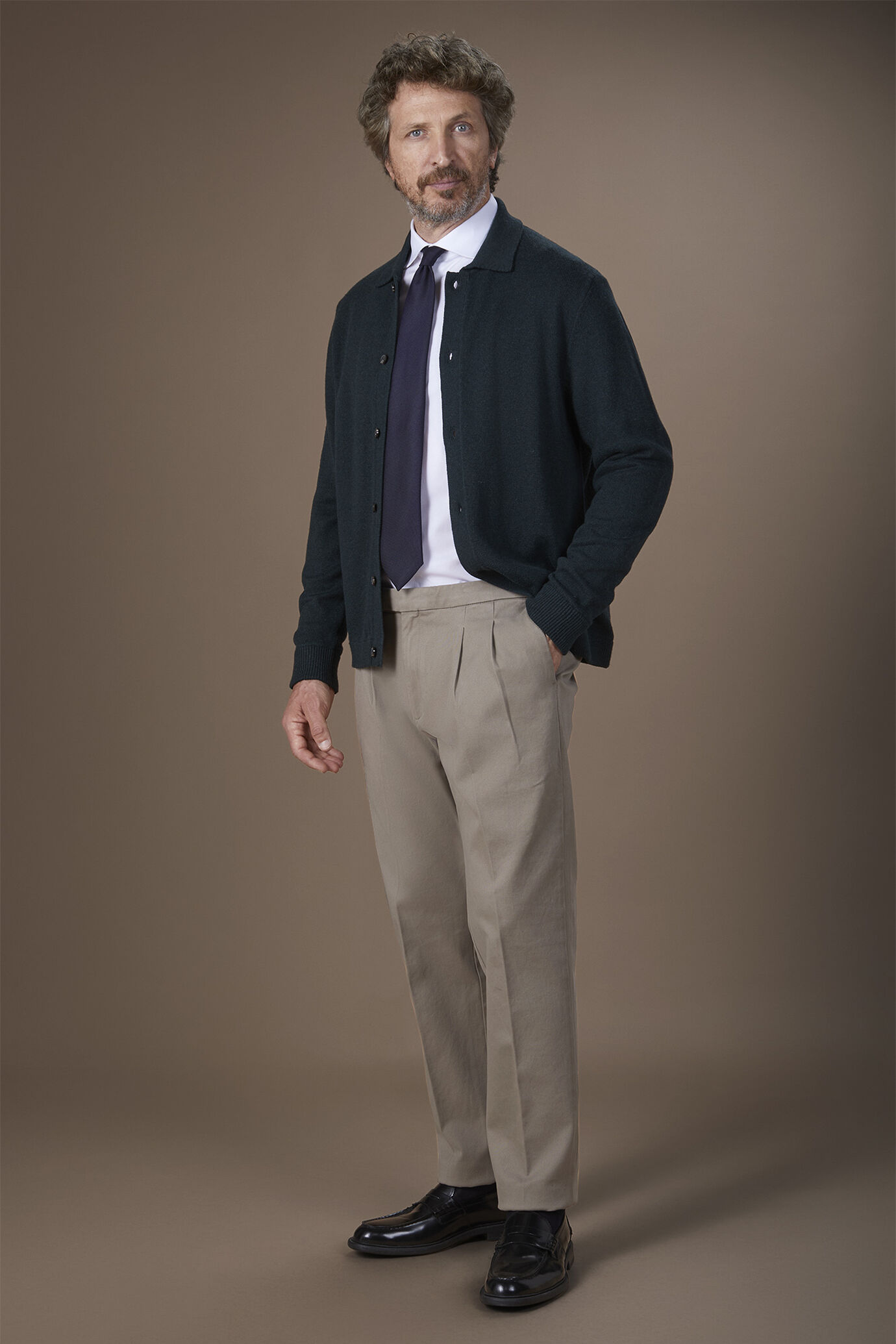 Men's 100% cotton French collar classic shirt stretch slub fabric image number 1