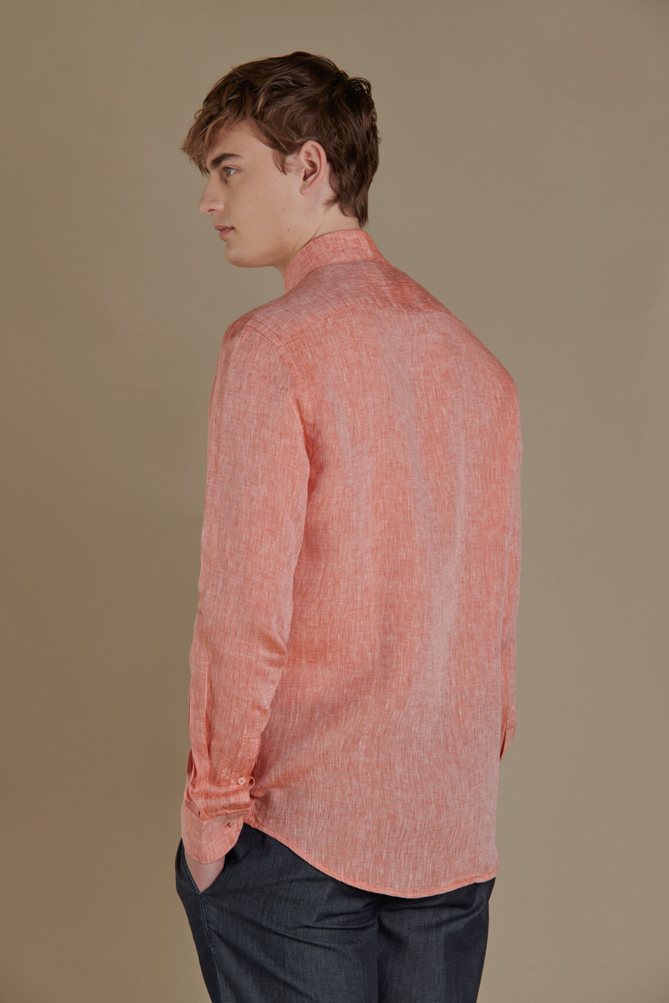 100% linen button down collar casual shirt image number 2