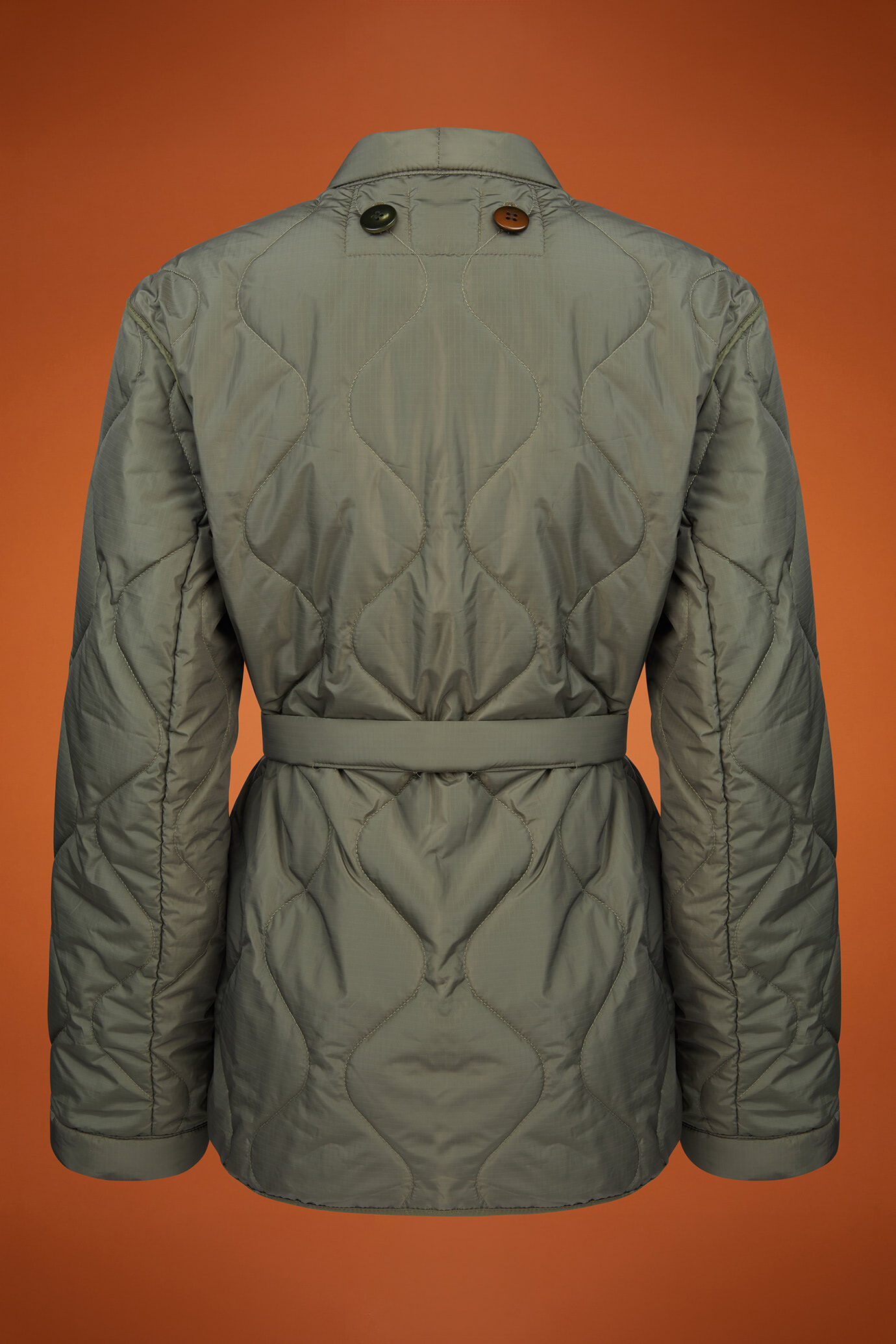 Women's quilted nylon kimono jacket in a regular fit with a waist belt image number 6