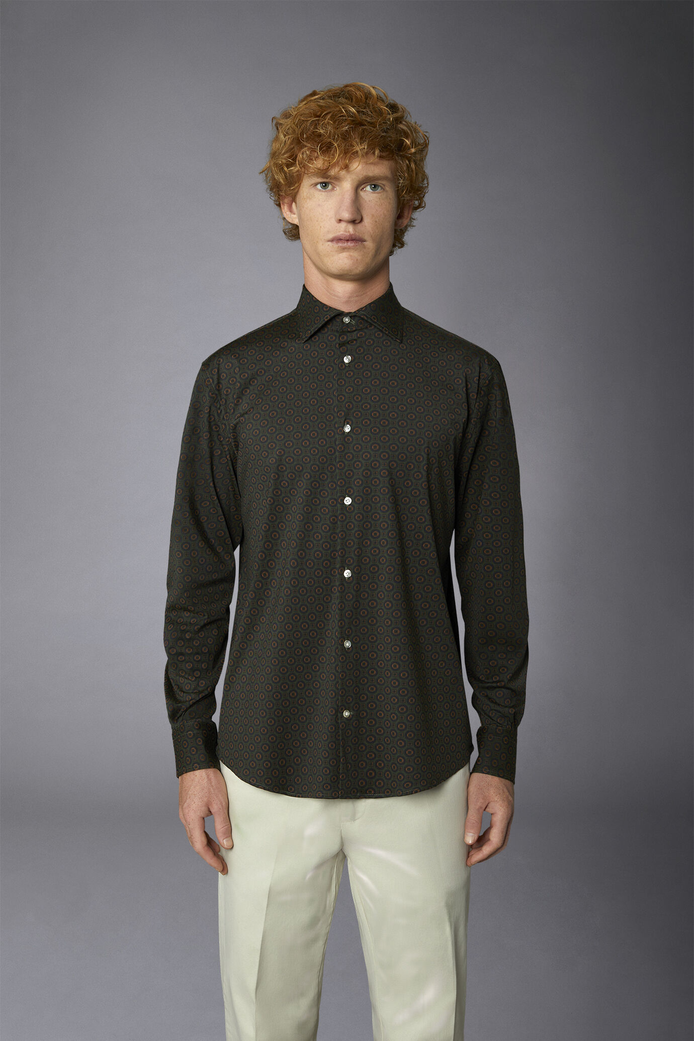 Classic genderless technical comfort fit shirt patterned fabric image number 2