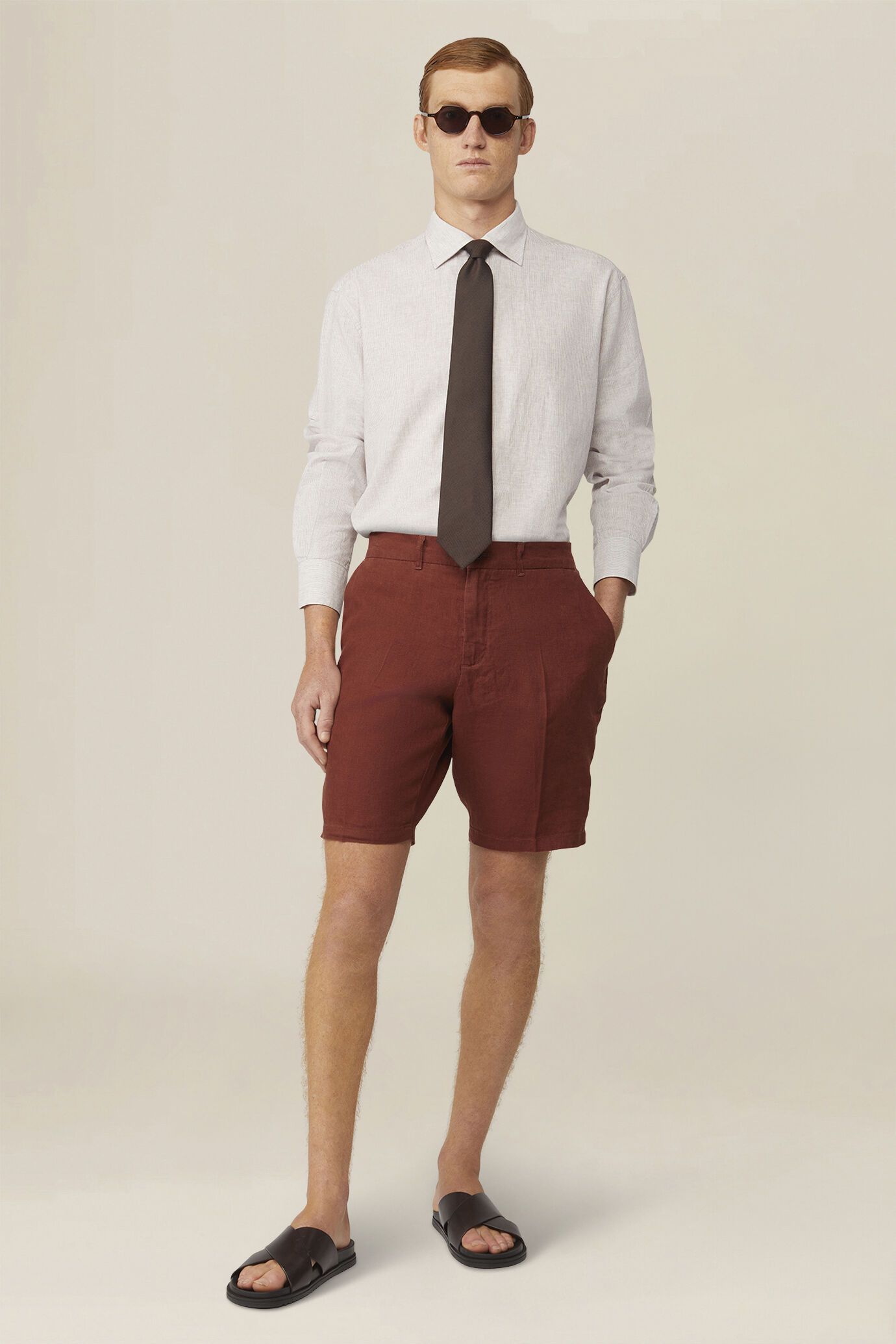 Camicia uomo misto lino cotone righe sottili image number 1
