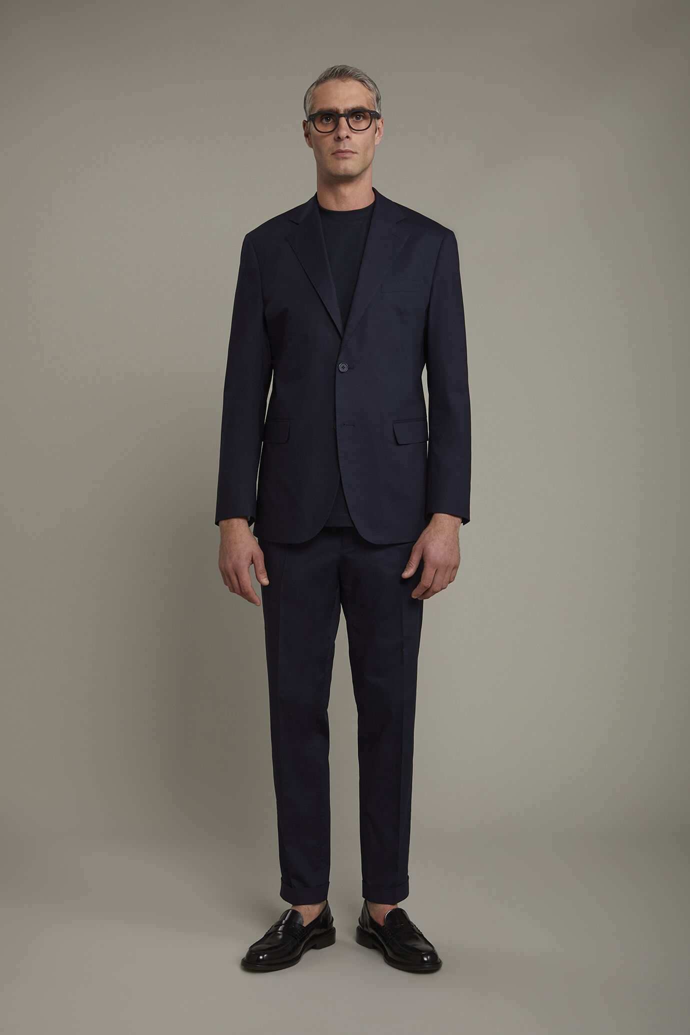 Single-breasted cotton regular fit solid color suit