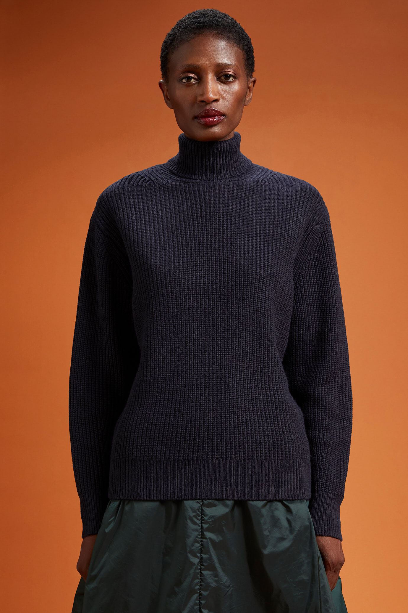Damen-Pullover mit hohem Kragen aus englischem Rippstrick in normaler Passform image number 0