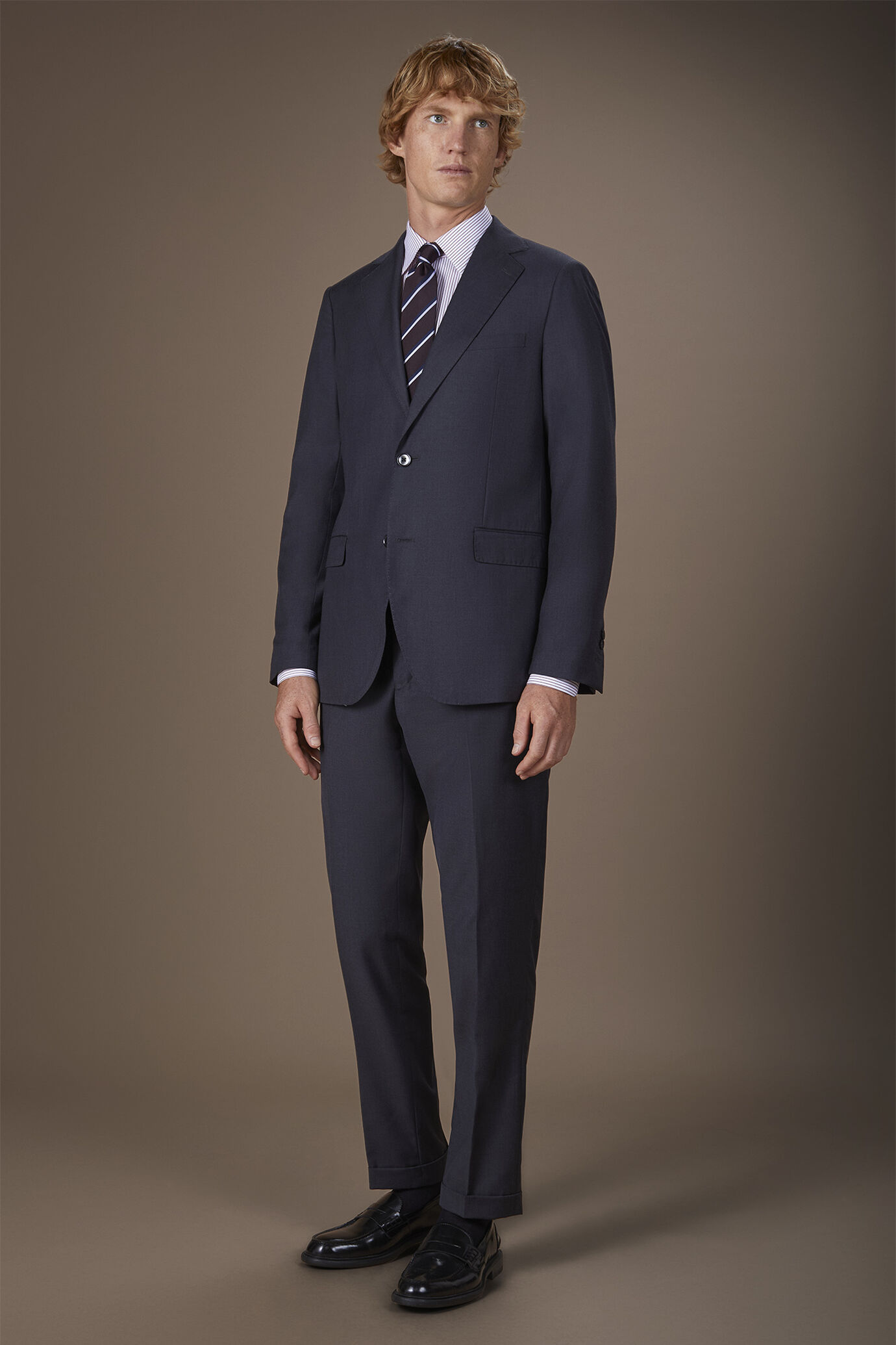 Chemise pour homme à col français pouvant se porter avec des boutons de manchette 100 % coton à rayures larges image number 1
