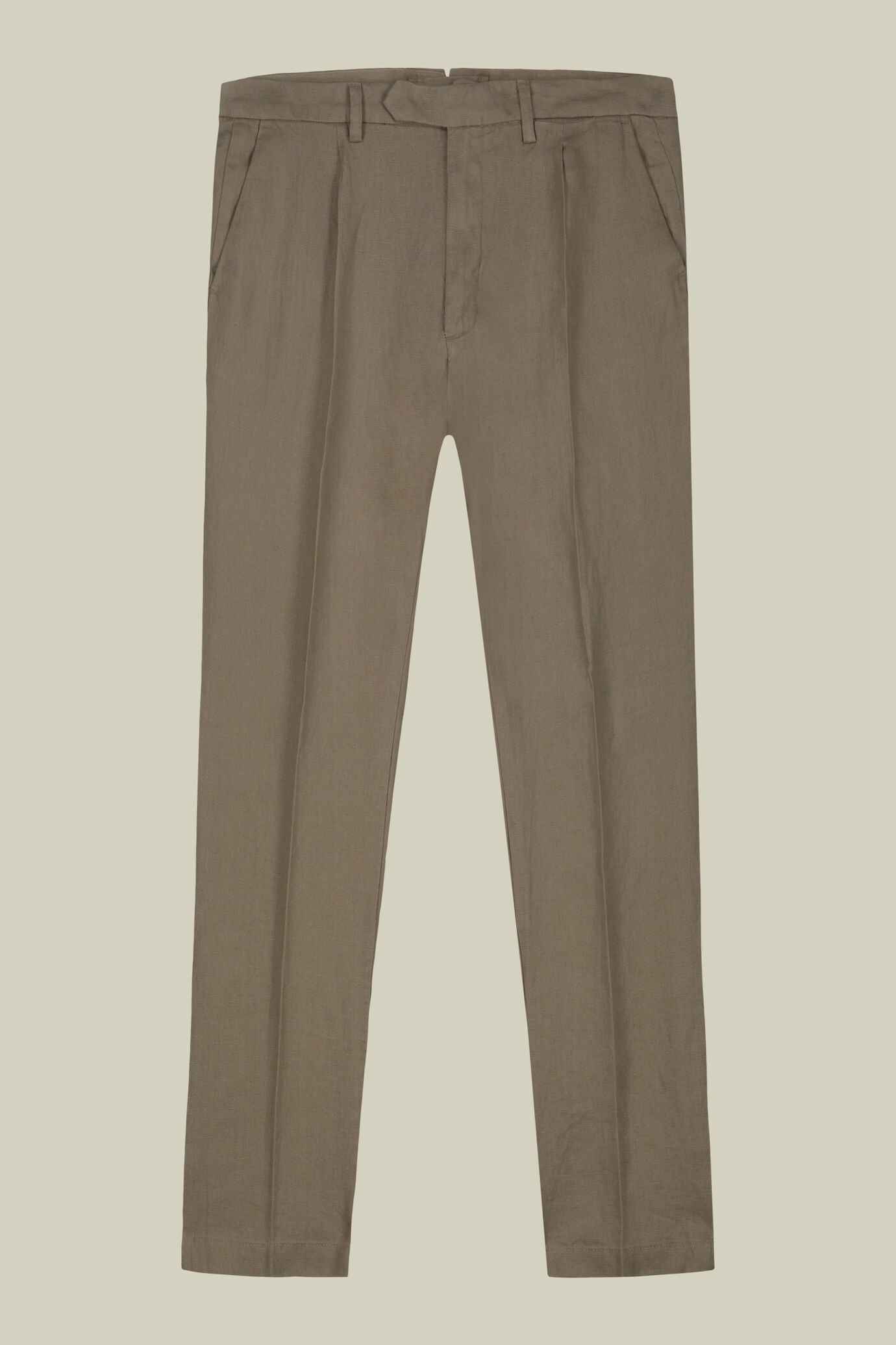 Pantalone uomo 100% lino con due piccole pinces e bottone nascosto image number 4