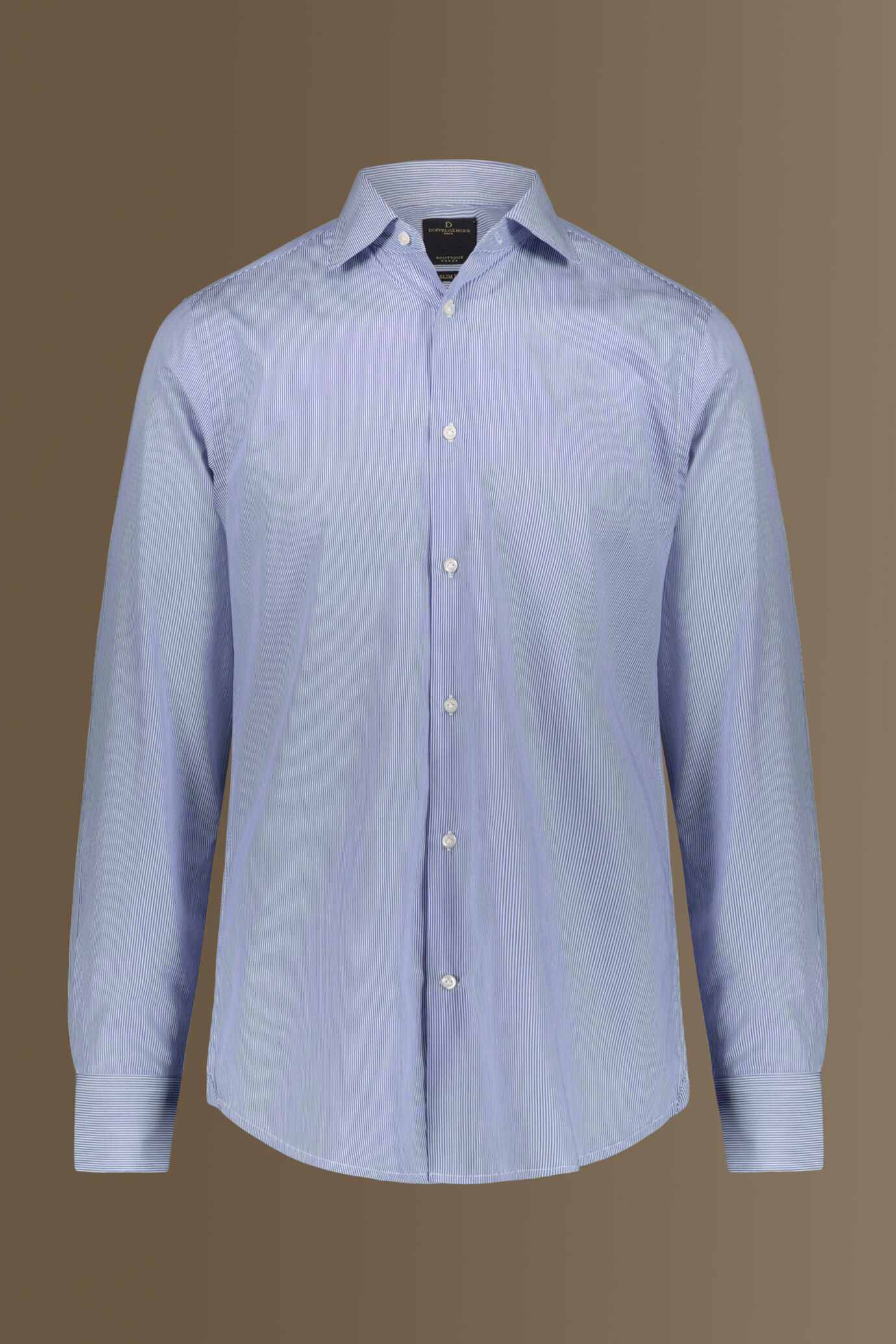 Camicia classica collo francese tinto filo a righe strette uomo image number 3