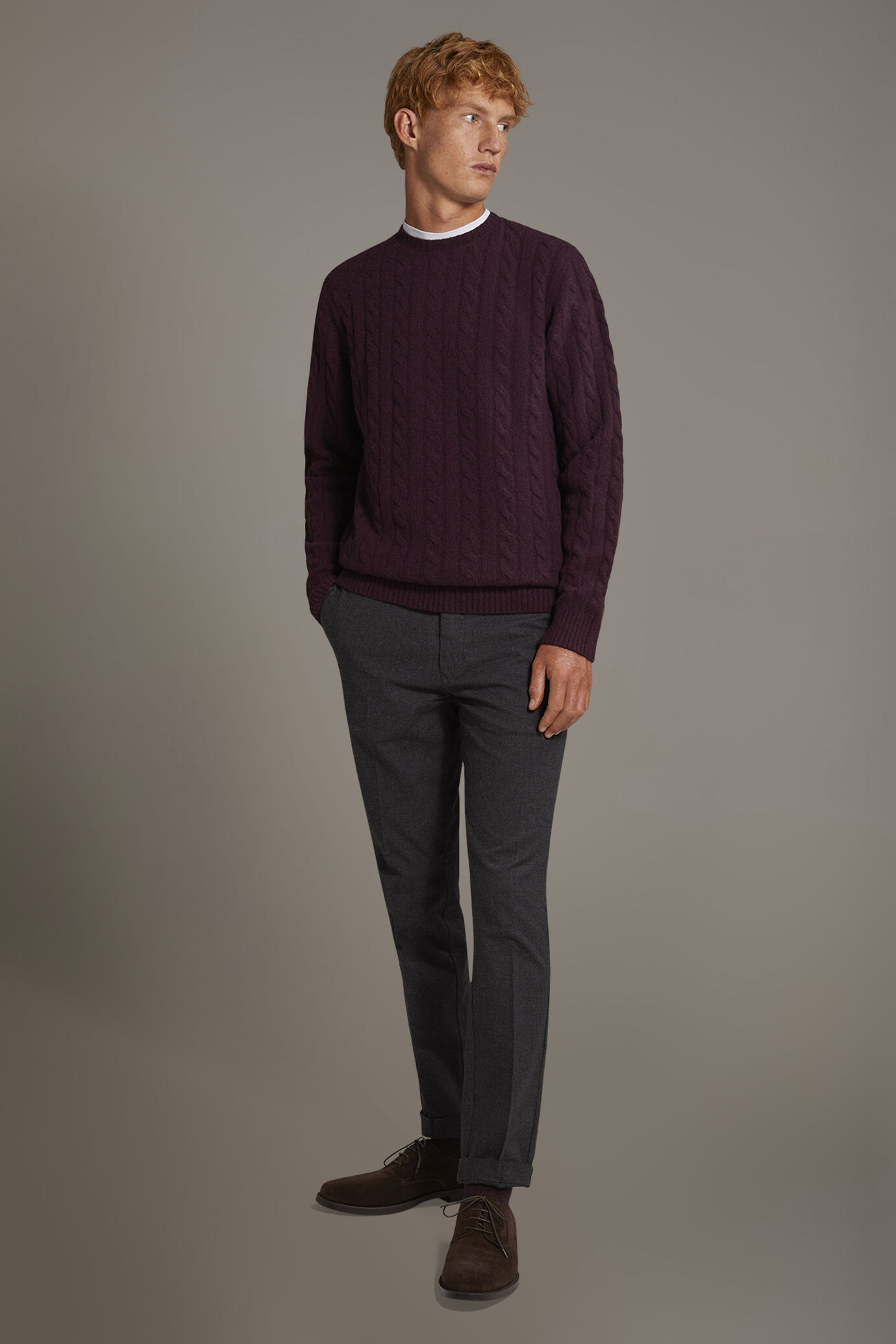 Pantalone chino regular fit tessuto tinto filo melange spigato image number 1