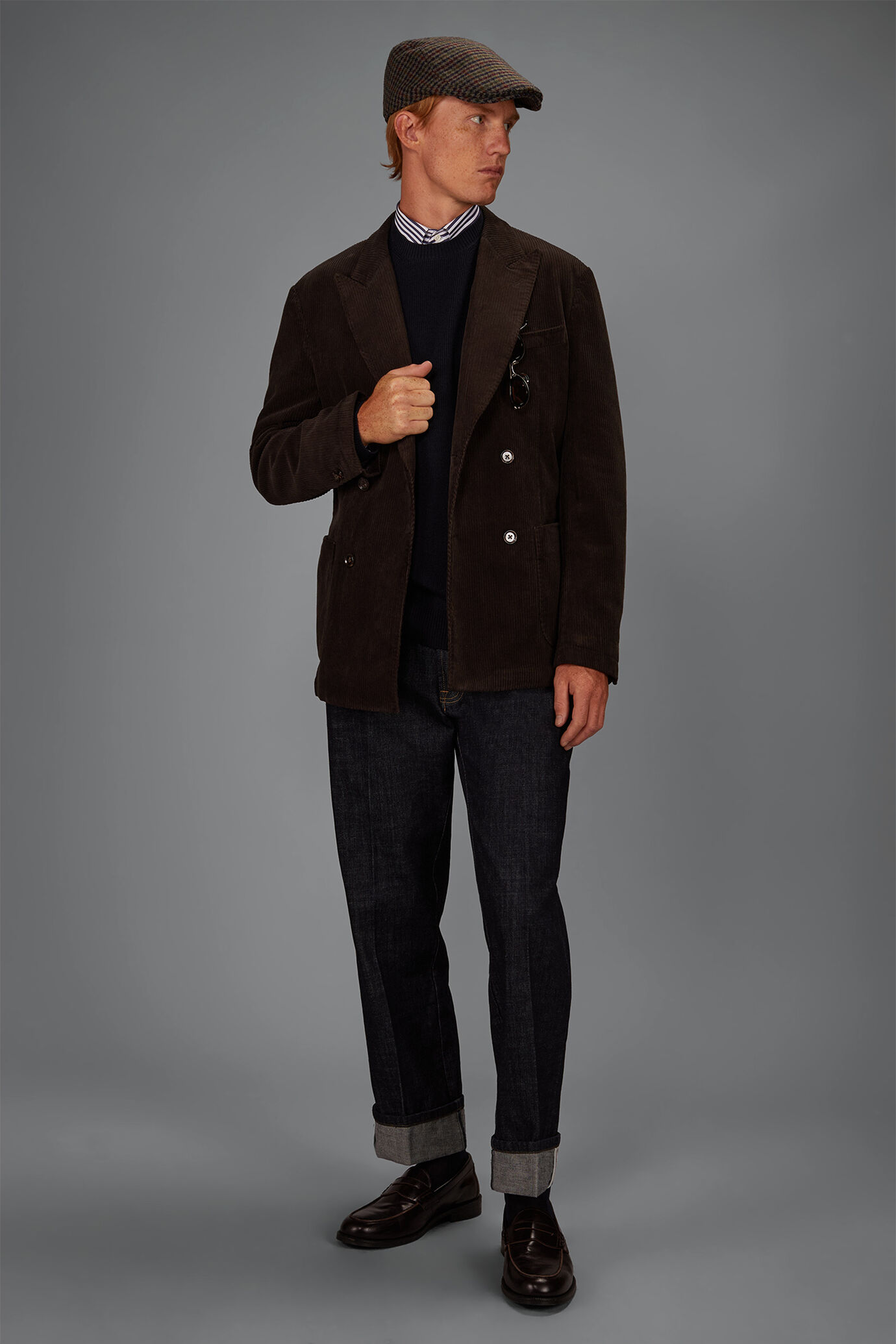 Ungef&uuml;tterte Herren-Zweireihige Jacke aus Kord in Regular-Fit image number 0