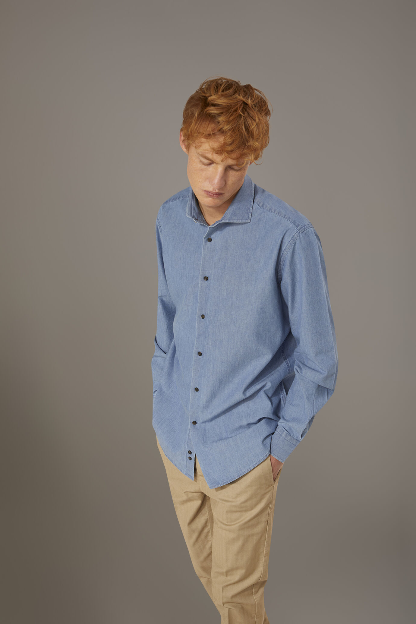 Casual shirt french collar comfort fit chambray fabric