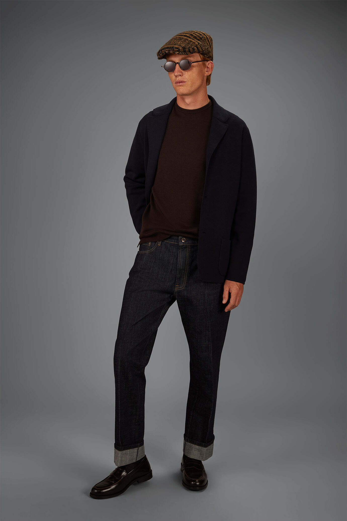 Einreihige Herren-Strickjacke im Mail&auml;nder Naht-Muster aus 100% Baumwolle Regular Fit