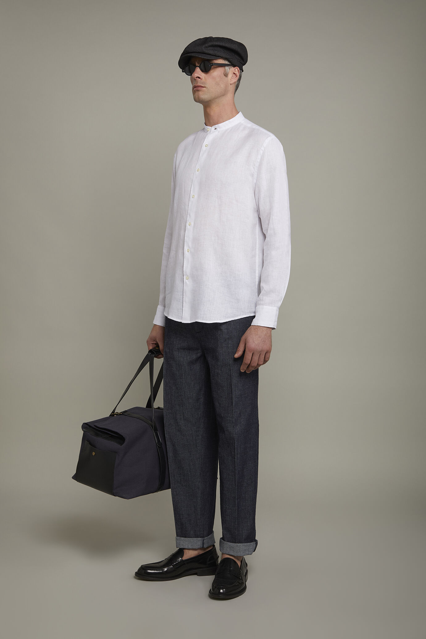 Men’s casual shirt with Korean collar 100% linen comfort fit image number 1