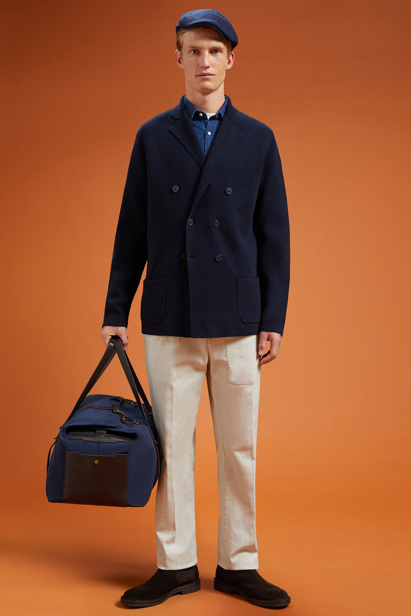 Zweireihige Herren-Strickjacke aus 100 % Baumwolljersey Punto Milano in normaler Passform image number 2