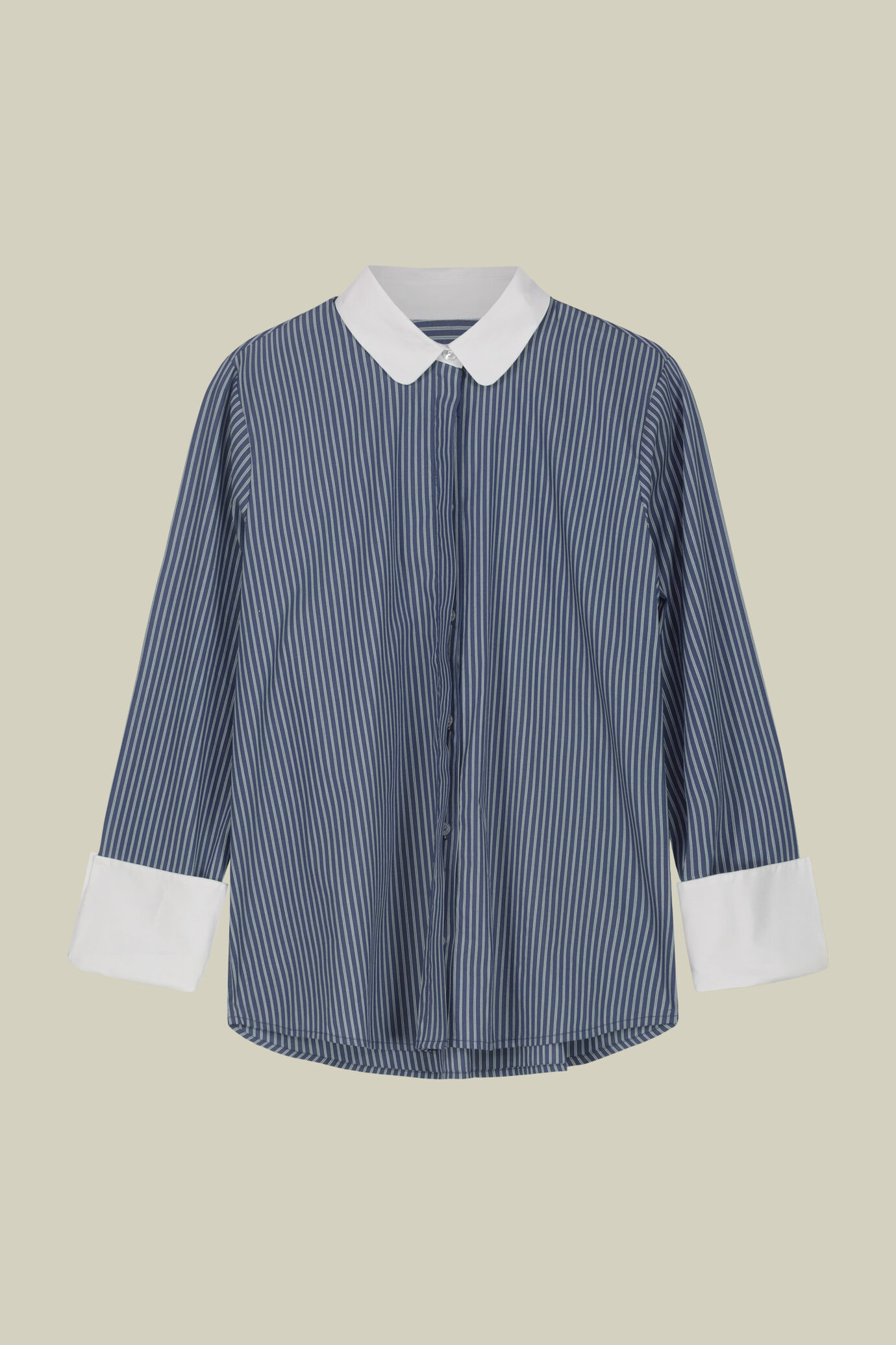 Camicia donna classica con collo bebè polsi in unito e tessuto tinto filo a righe image number 4