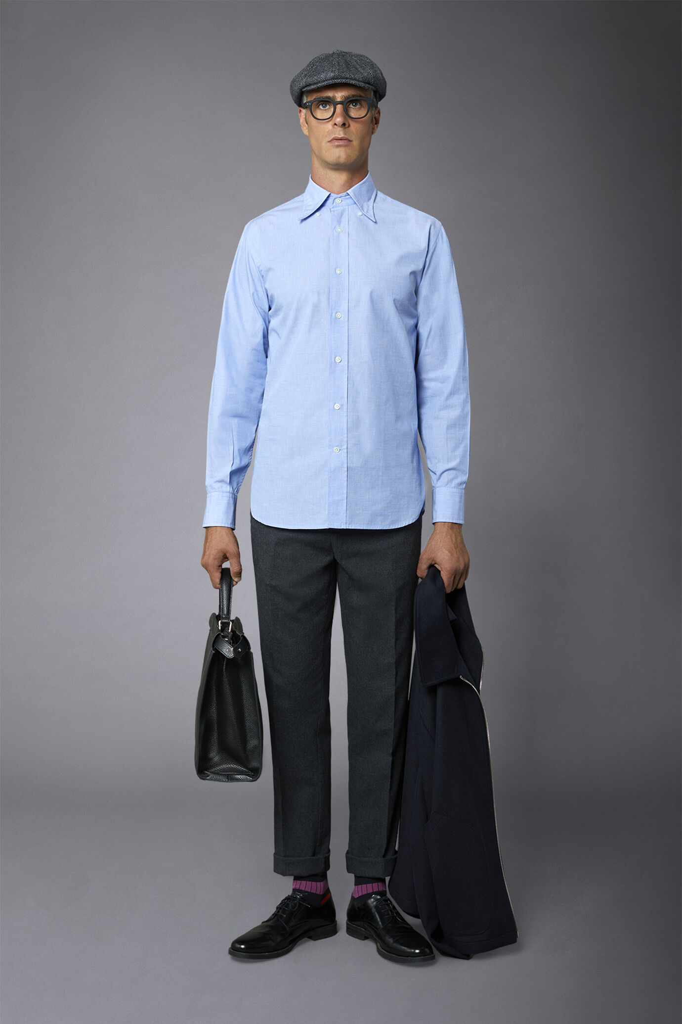 Classic washed genderless button down comfort fit shirt fil-a-fil fabric image number 0