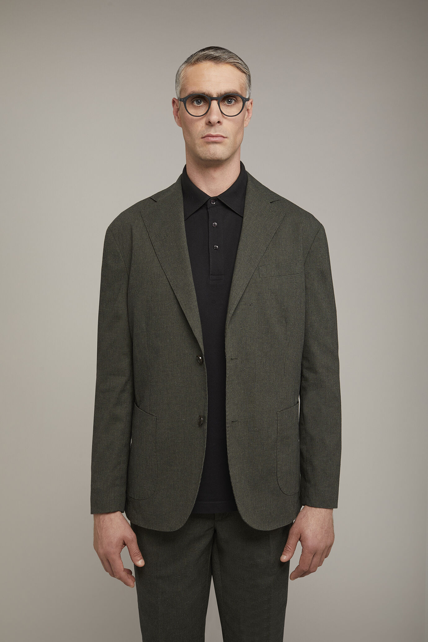 Giacca uomo sfoderata monopetto tasche a pattina tessuto con disegno micro pied de poule regular fit image number 2