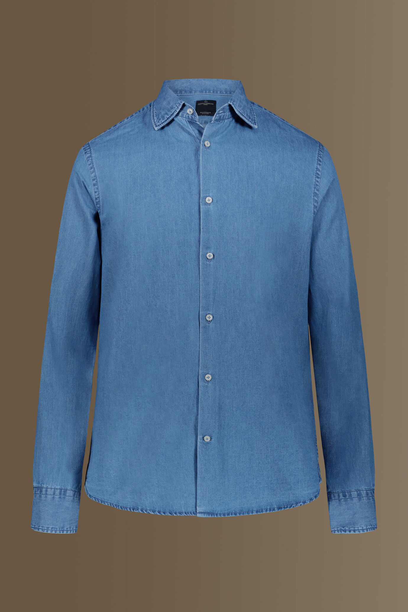 Camicia casual uomo collo francese in cotone denim tinta unita image number 3