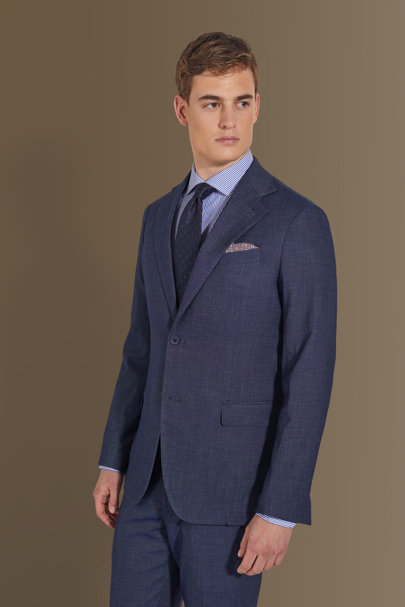 Single breasted suit flat trousers denim fabric effect image number 3