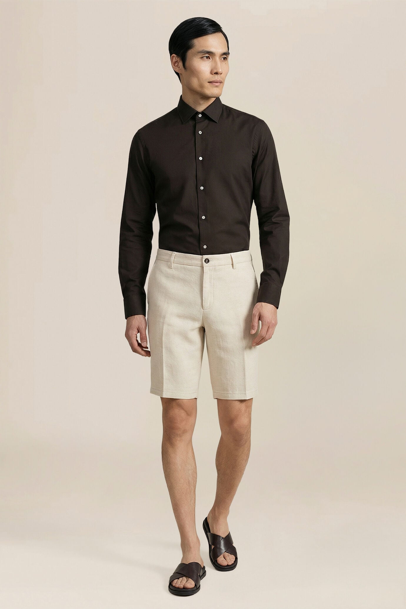 Herren-Bermudashorts aus Leinen-Baumwoll-Mischgewebe mit Kordelzug