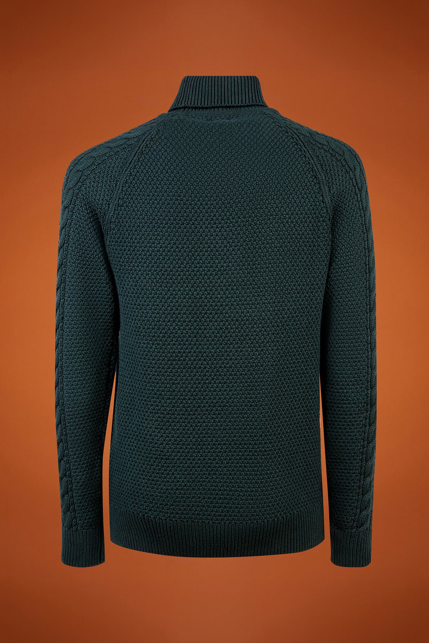 Men's regular fit cable knit jumper in 100% cotton with a high neck image number 6