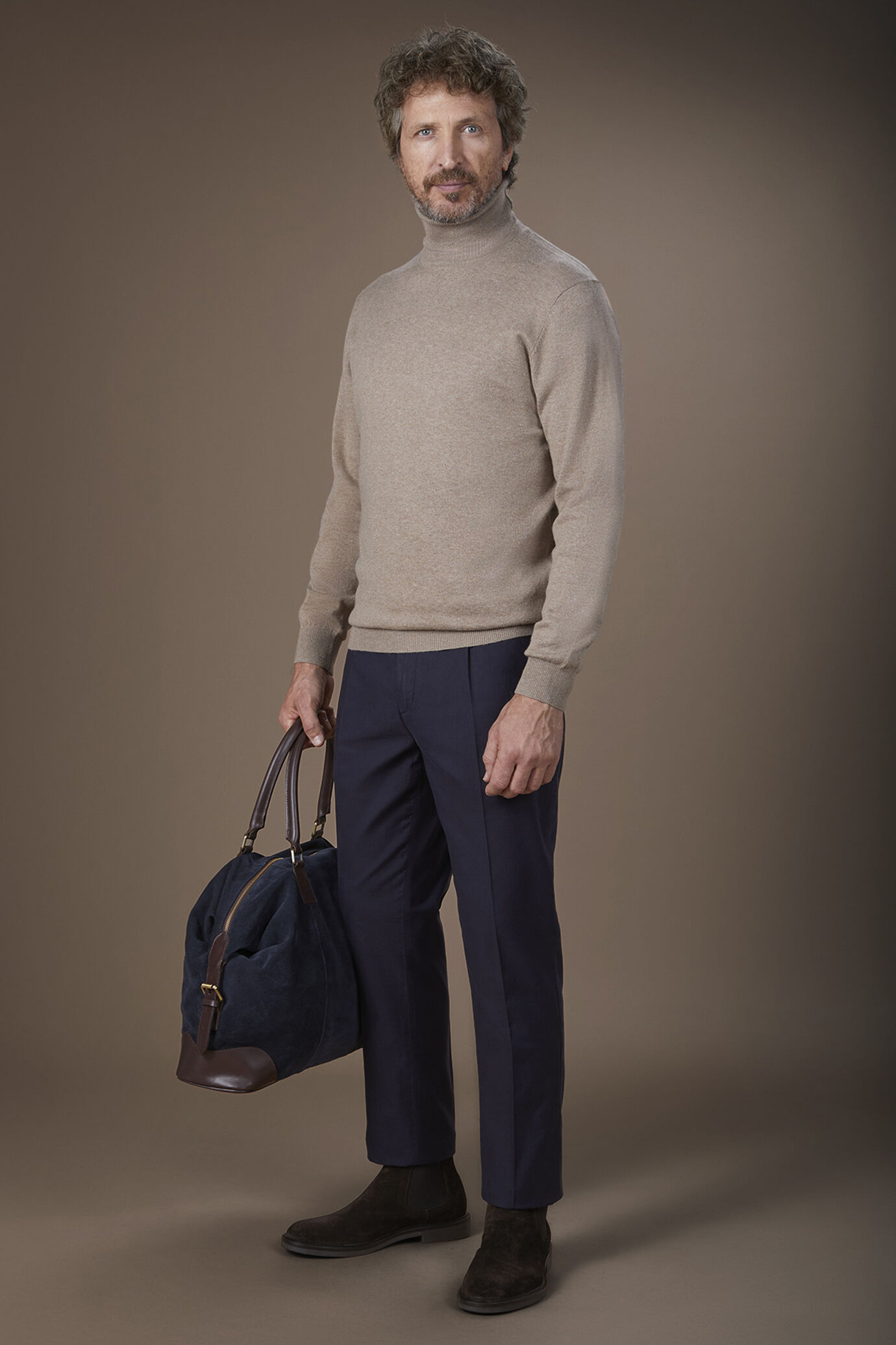 Pull homme à col montant en laine et coton coupe classique image number 1