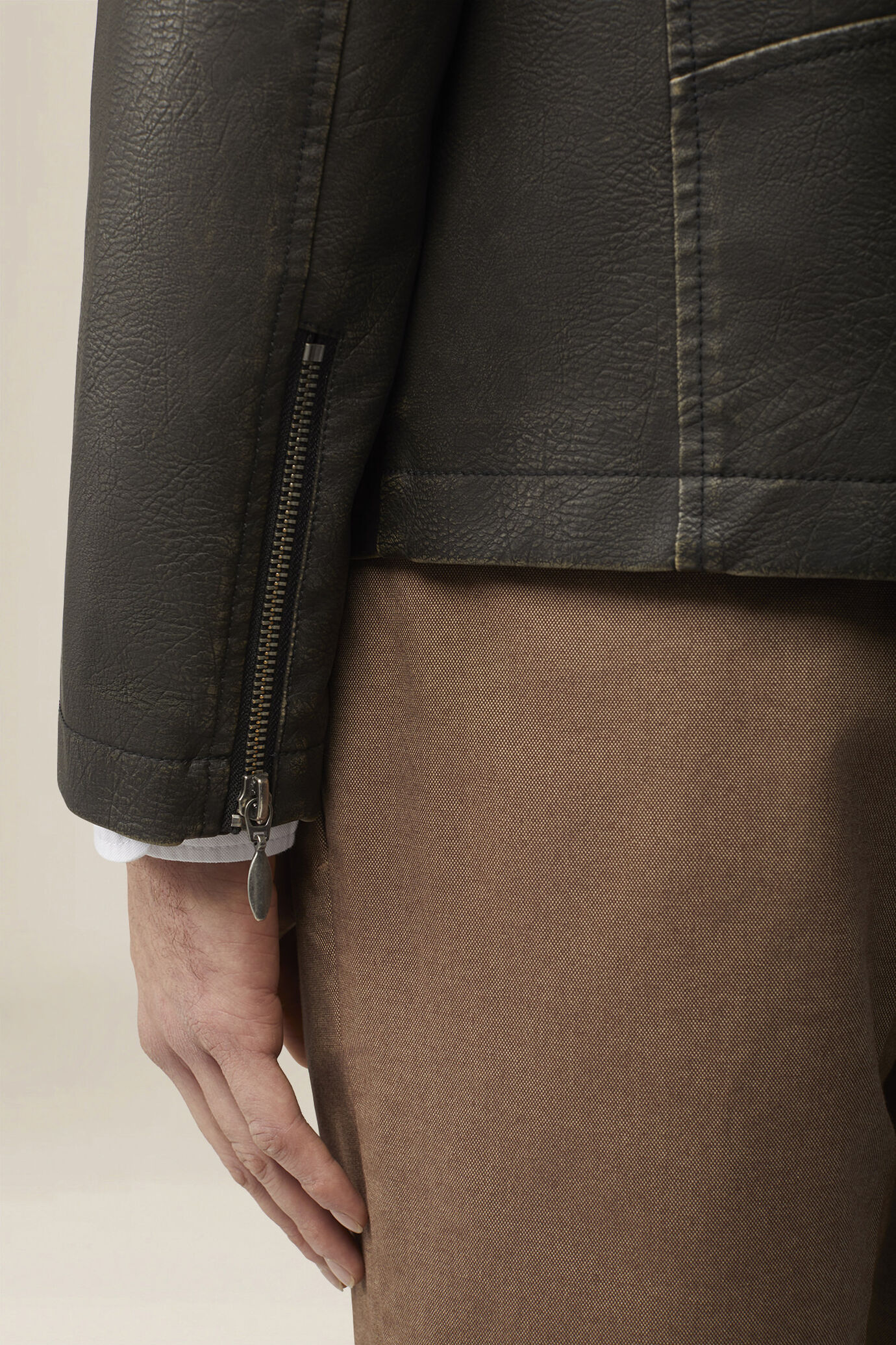 Men's faux leather biker jacket, lined, regular fit image number 3