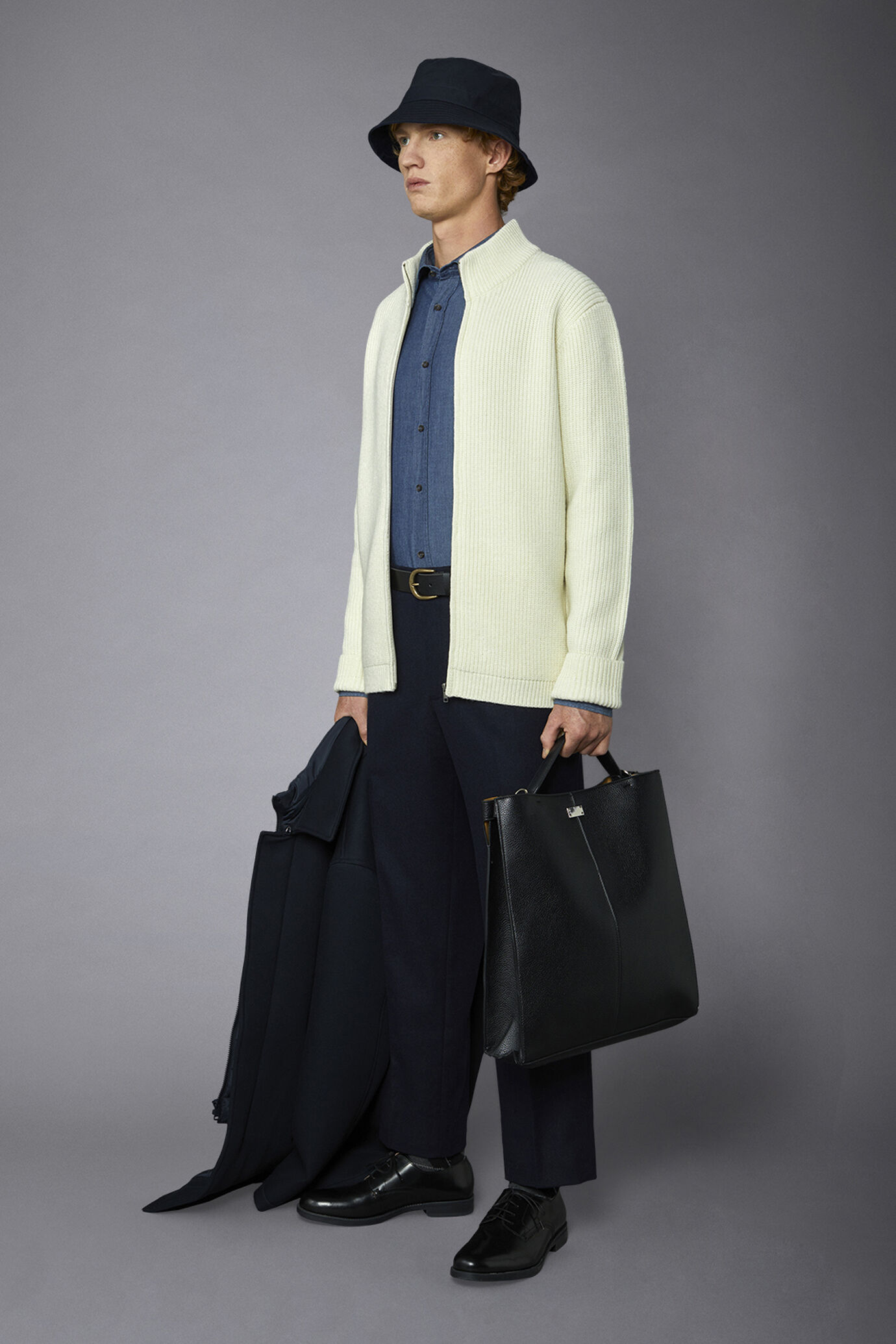 Cardigan uomo con zip a collo alto misto lana a costa inglese regular fit image number 1
