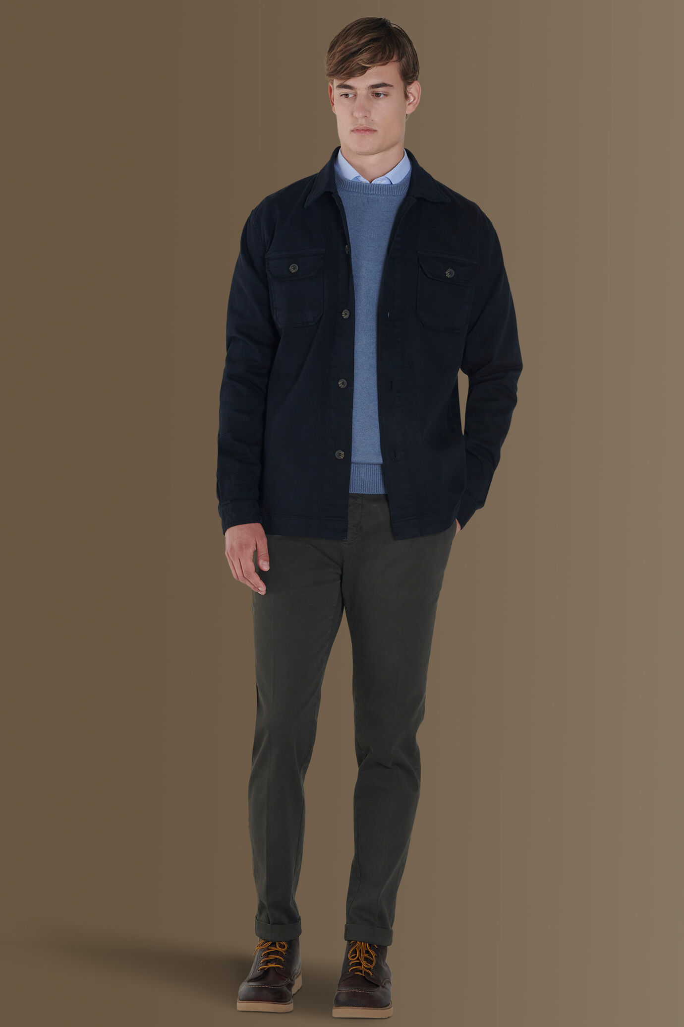 Overshirt uomo tinta unita tessuto costruzione twill image number 0