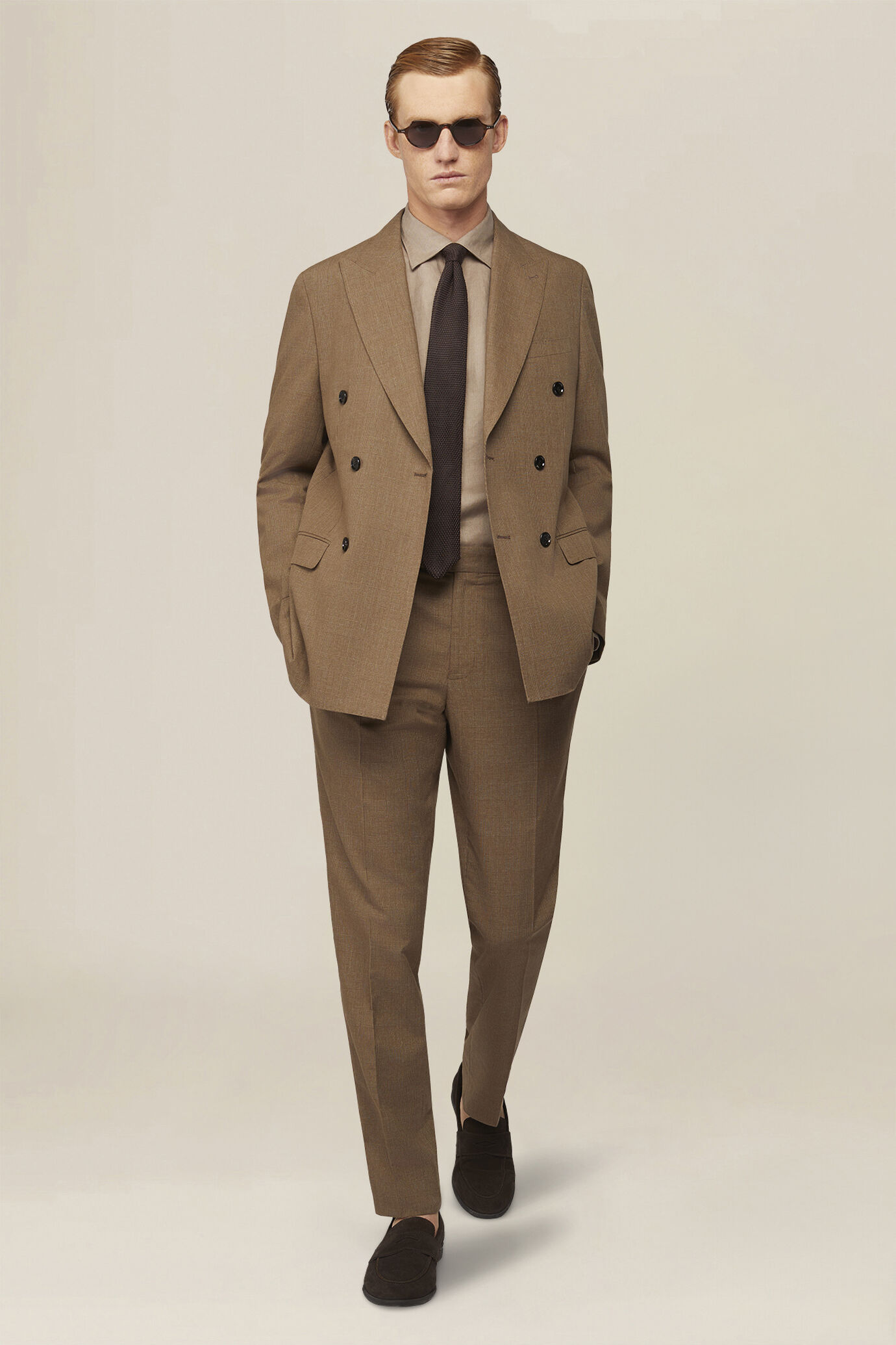 Pantaloni uomo in principe di Galles con doppia pince e fibbie laterali image number 0