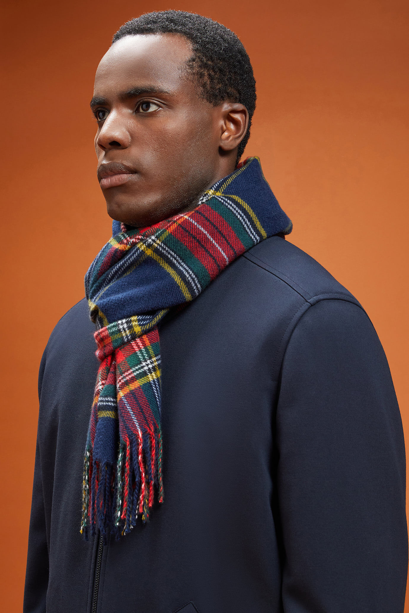 Écharpe homme, motif tartan à franges