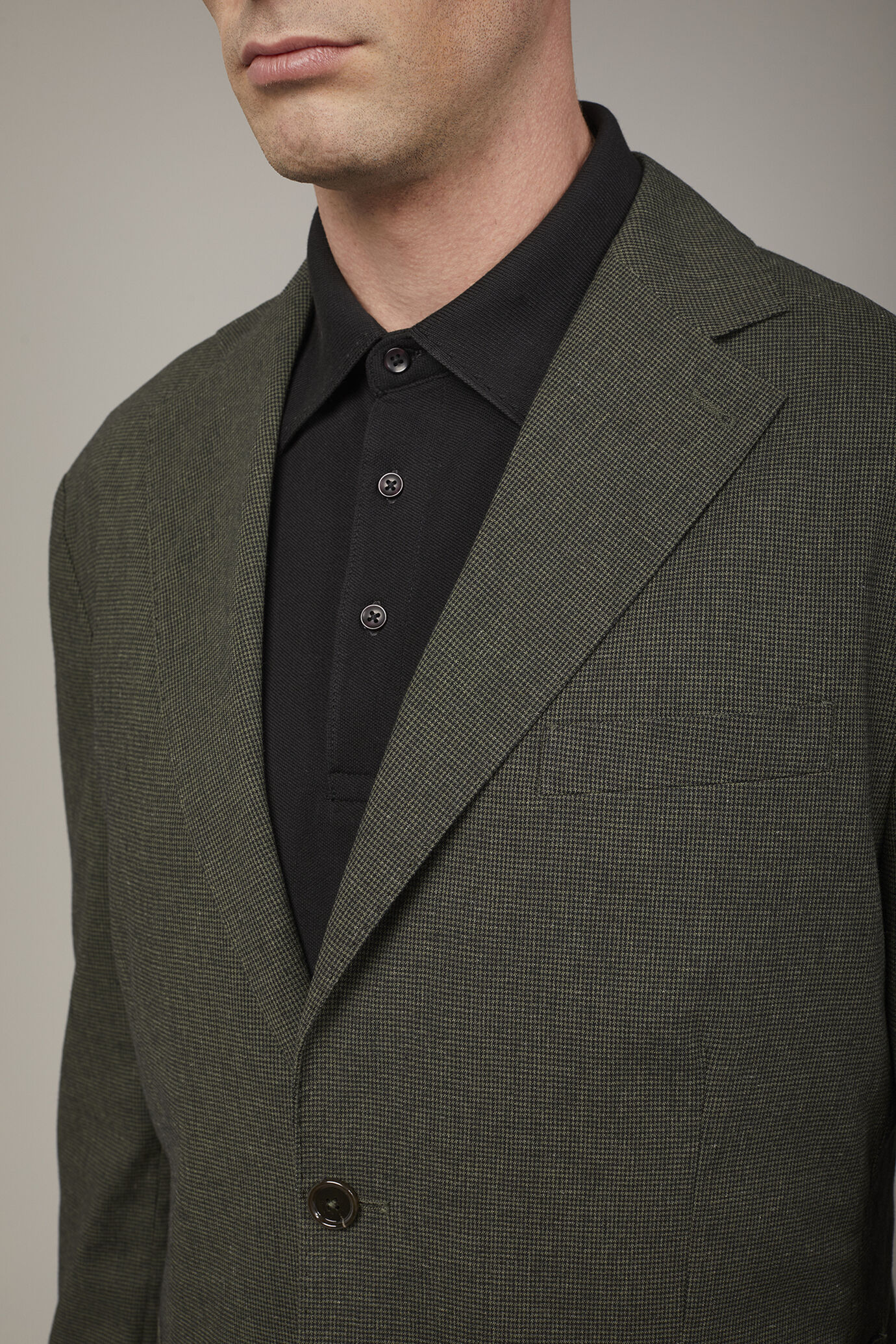 Men's unlined single-breasted blazer flap pockets fabric with micro houndstooth pattern regular fit image number 3