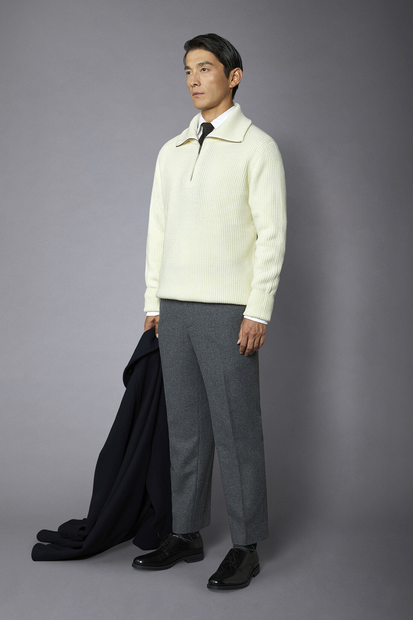 Men's wool-blend zip neck sweater with English rib knit regular fit image number 1