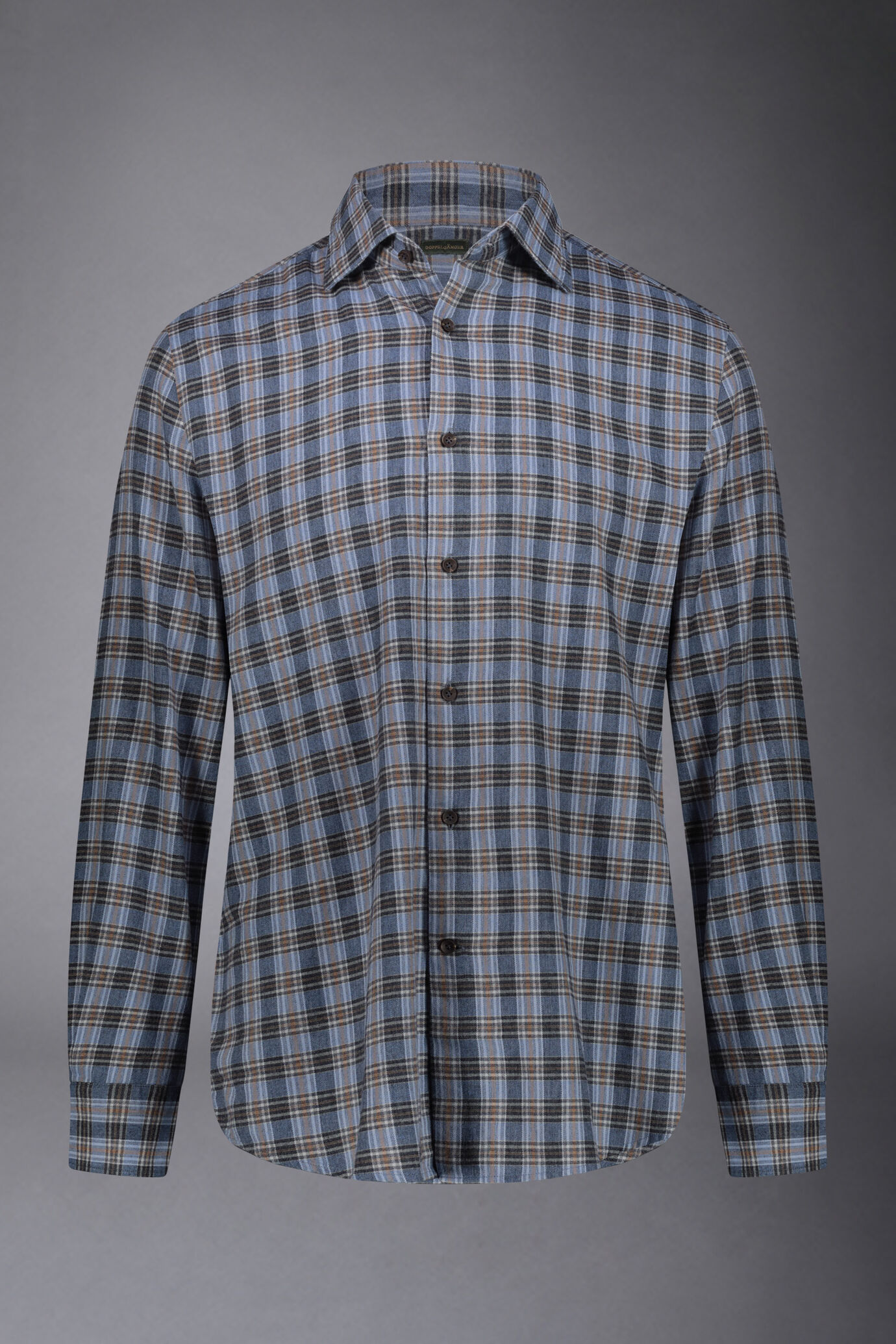 Men's casual french collar comfort fit shirt flannel fabric checked pattern image number 4