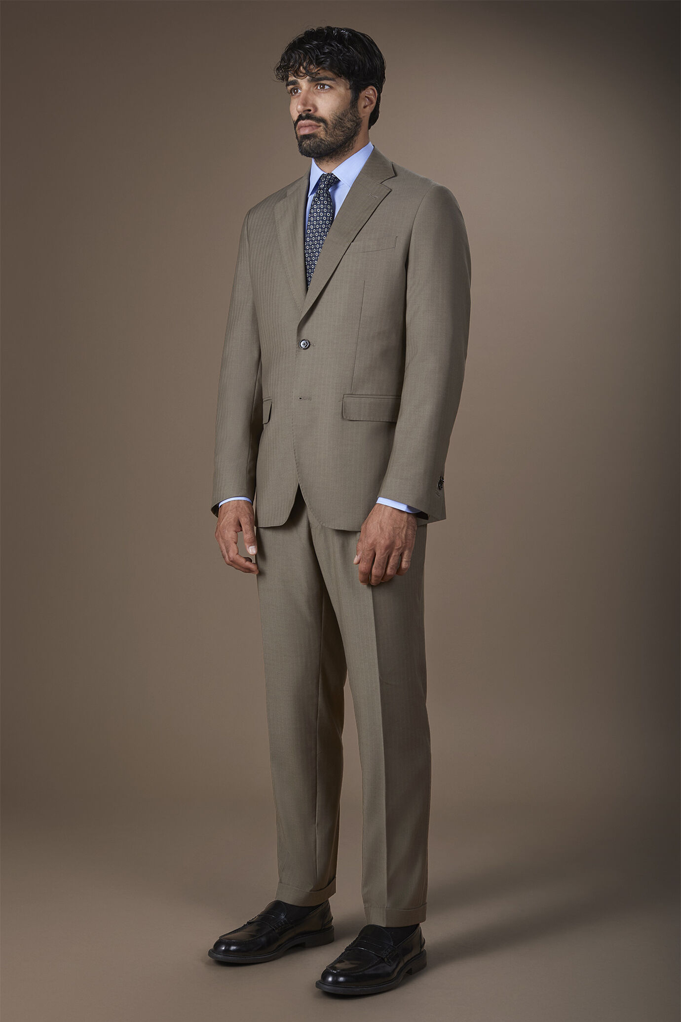 Camicia uomo con collo classico in tessuto micro pied de poule 100% cotone image number 1