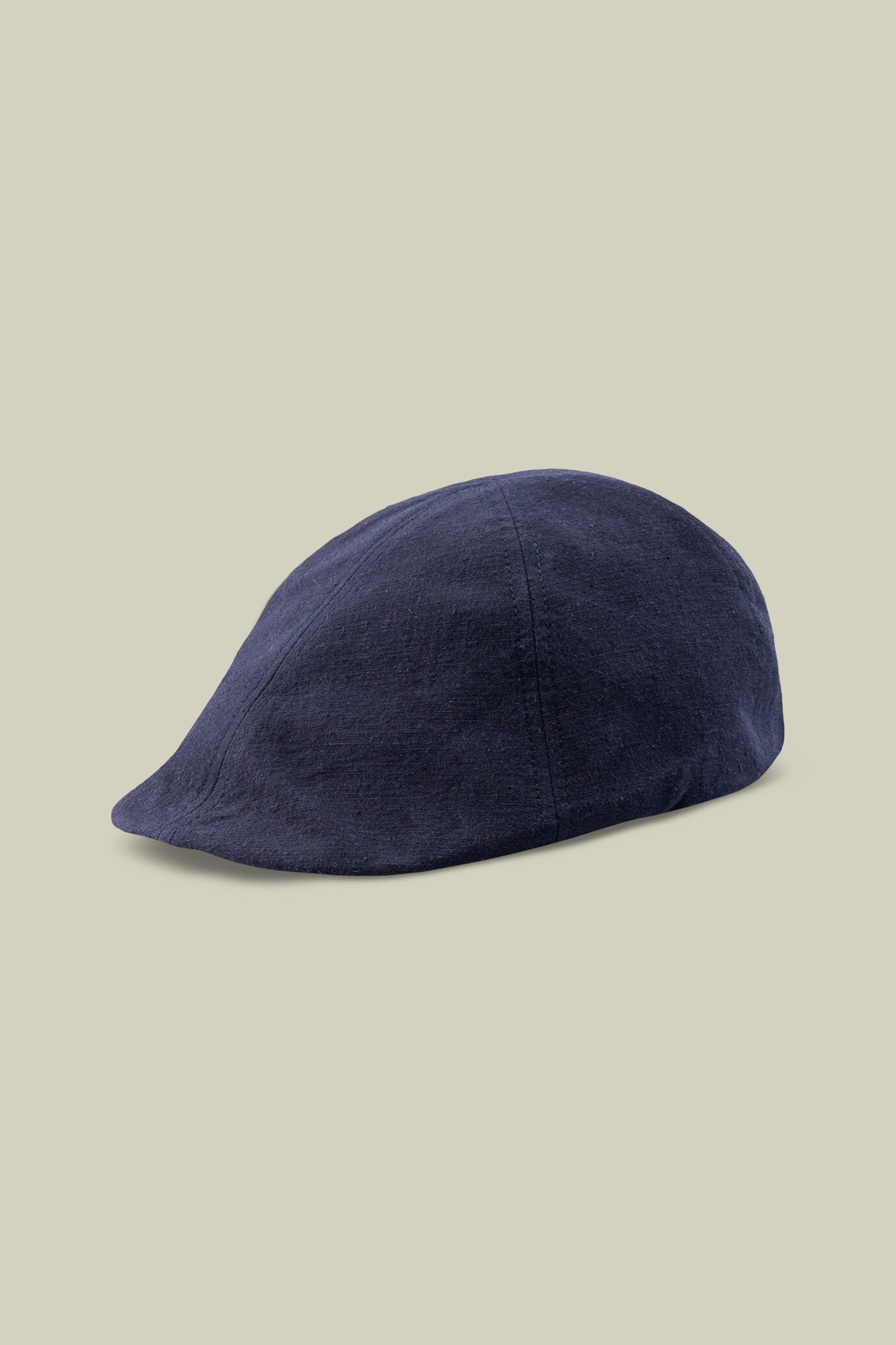 Men's flat cap with short semi-hidden peak in linen blend