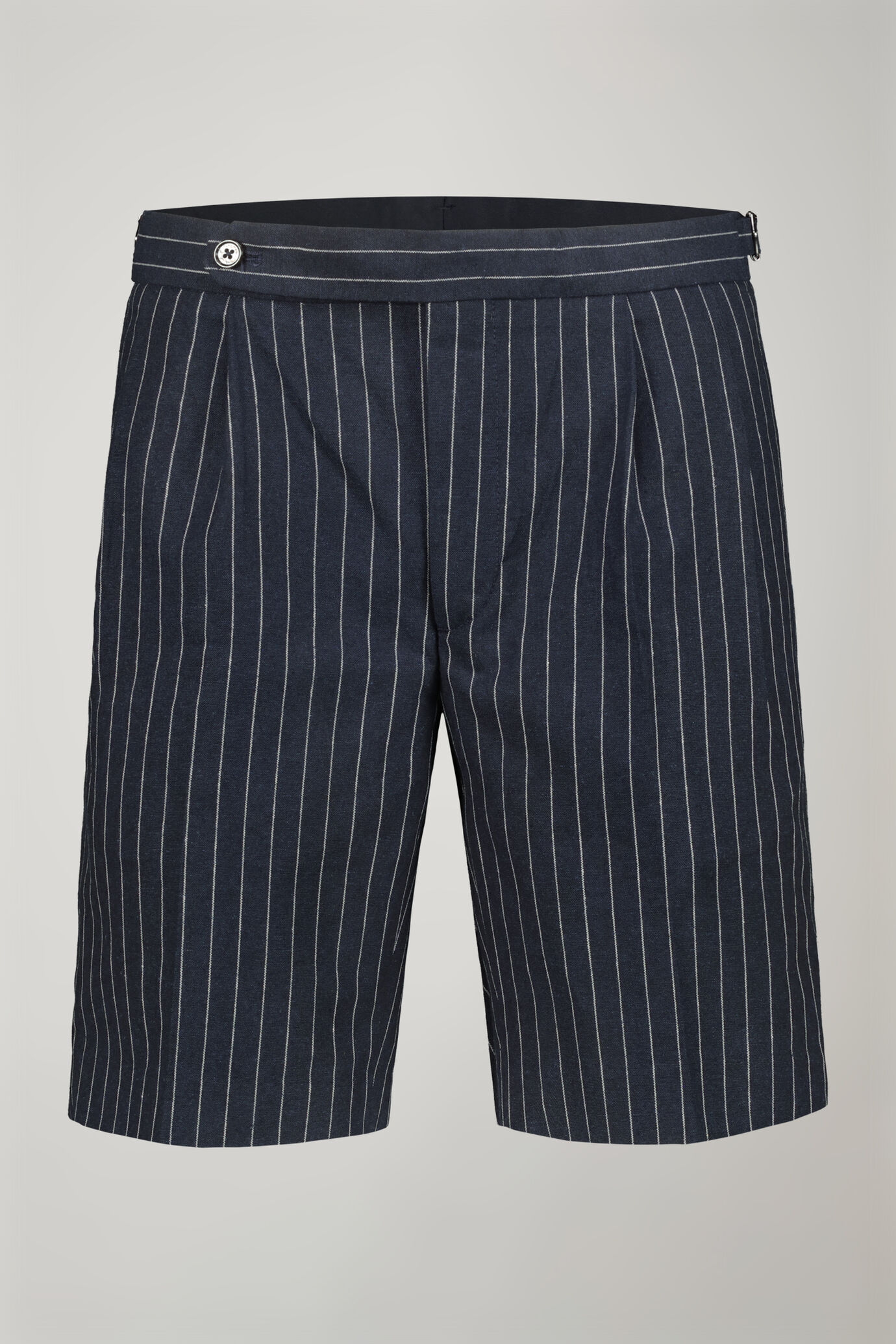 Men's double pinces bermuda in linen and cotton with pinstripe design regular fit image number 5