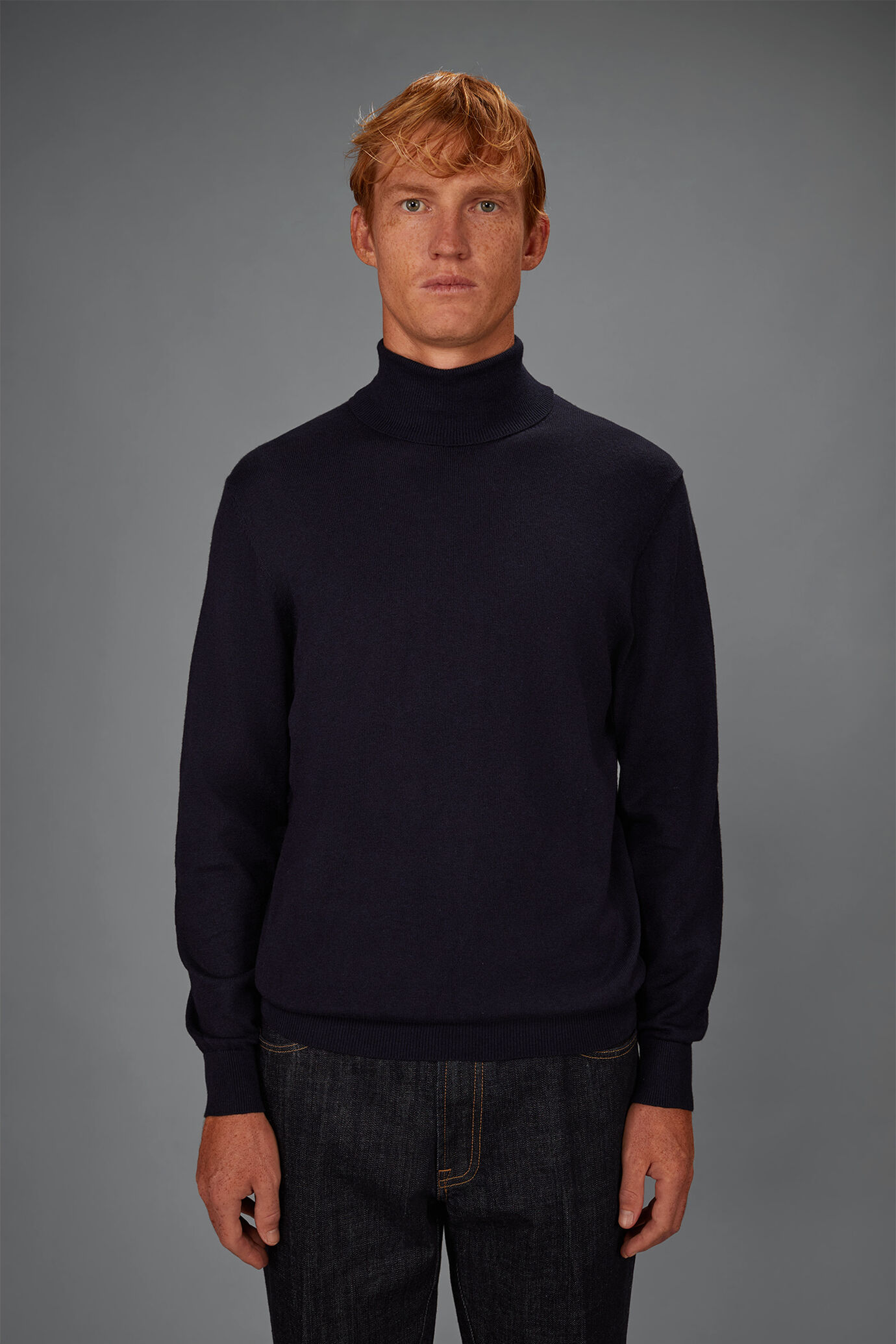 Men's regular fit high neck jumper in wool and cotton image number 1