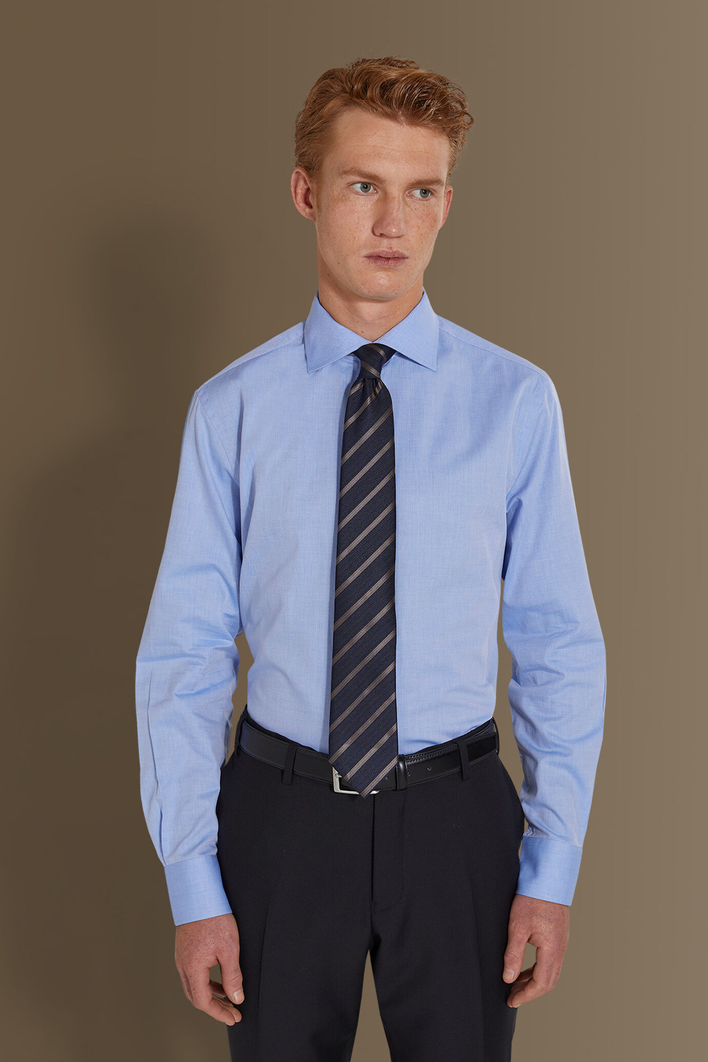 Classic shirt french collar herringbone fabric image number 0