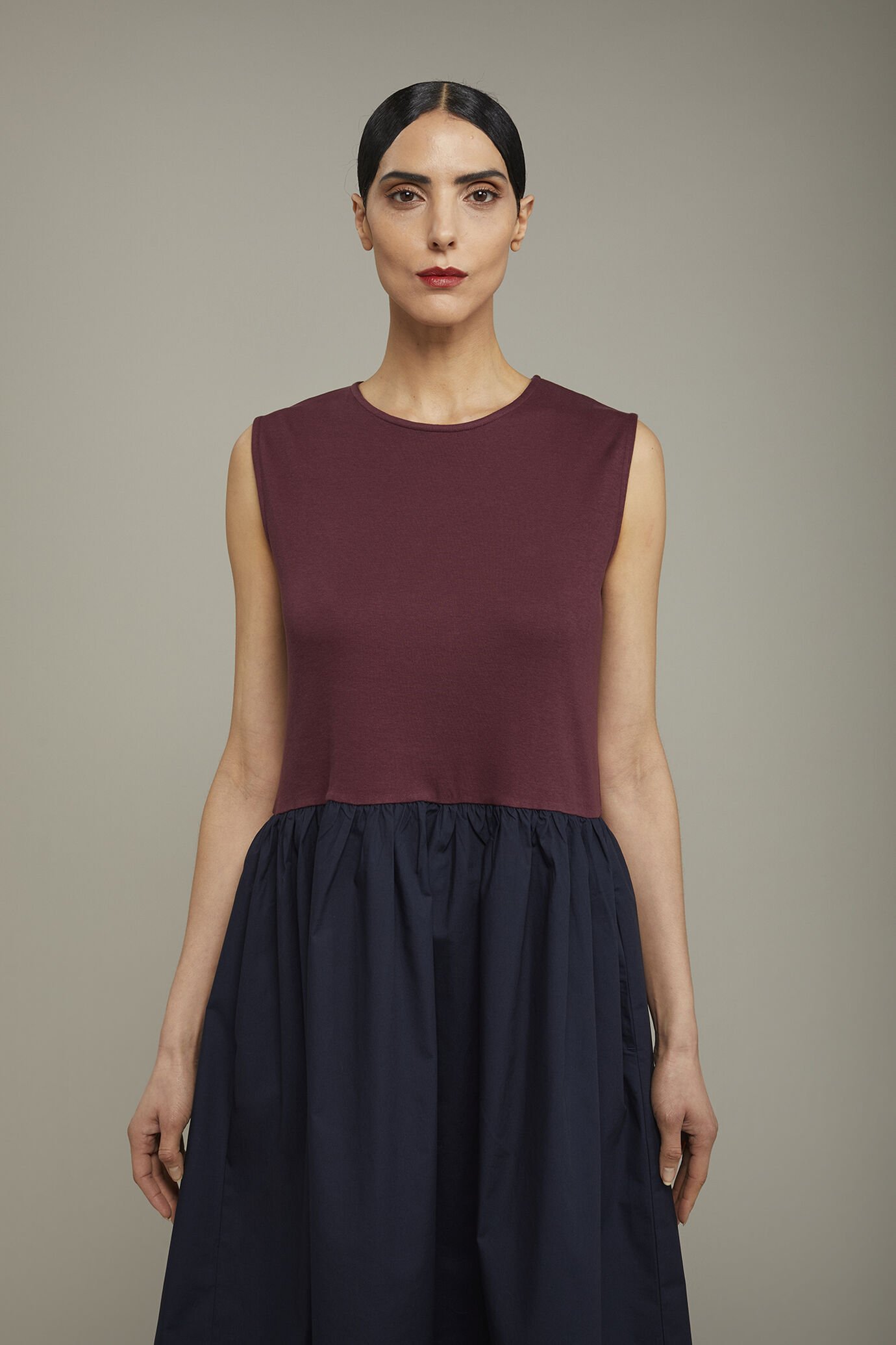 Women’s two-tone sleeveless midi dress 100% cotton in jersey regular fit image number 3