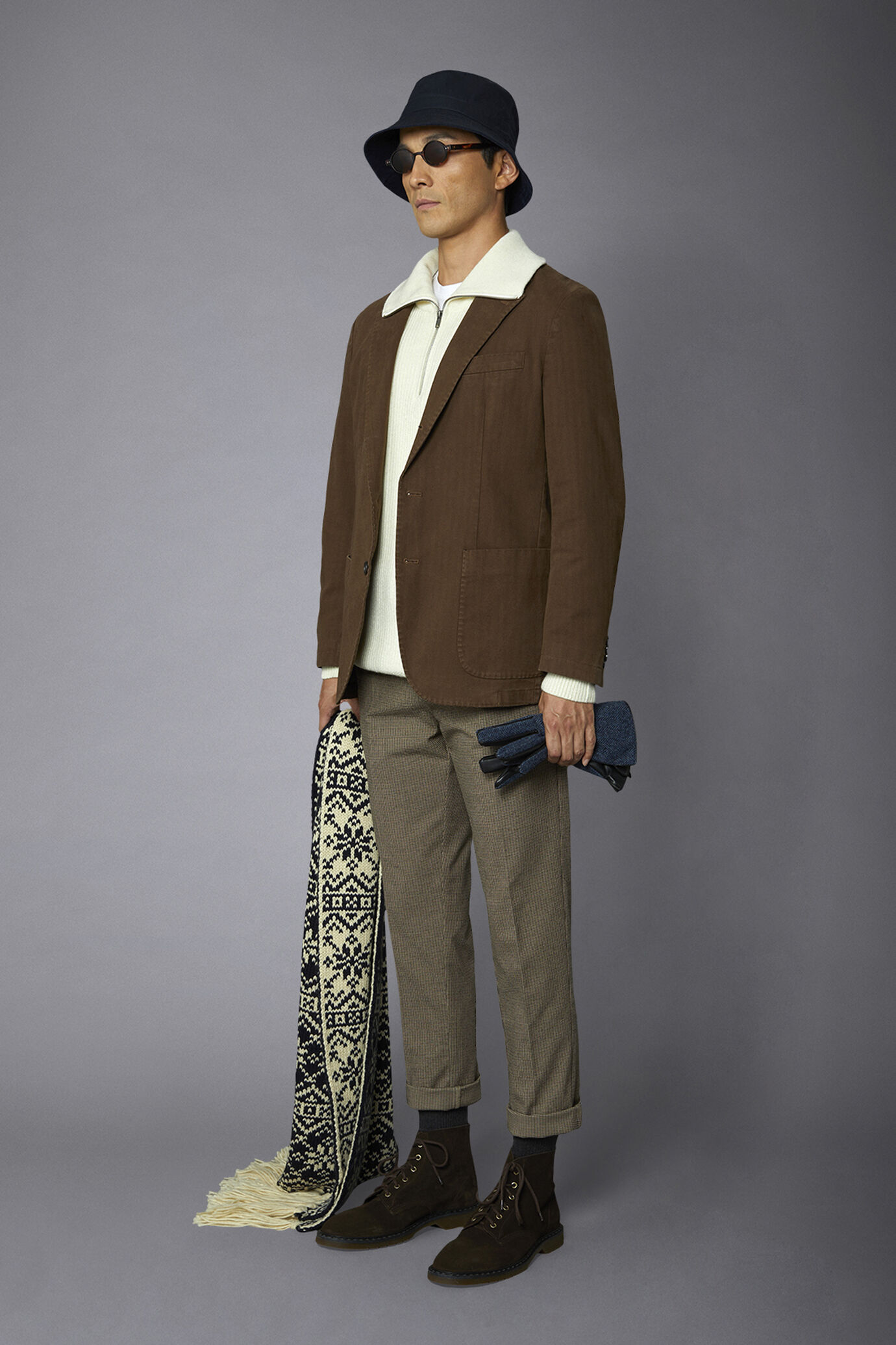 Men's single-breasted jacket with patch pocket harringbone design regular fit image number 1