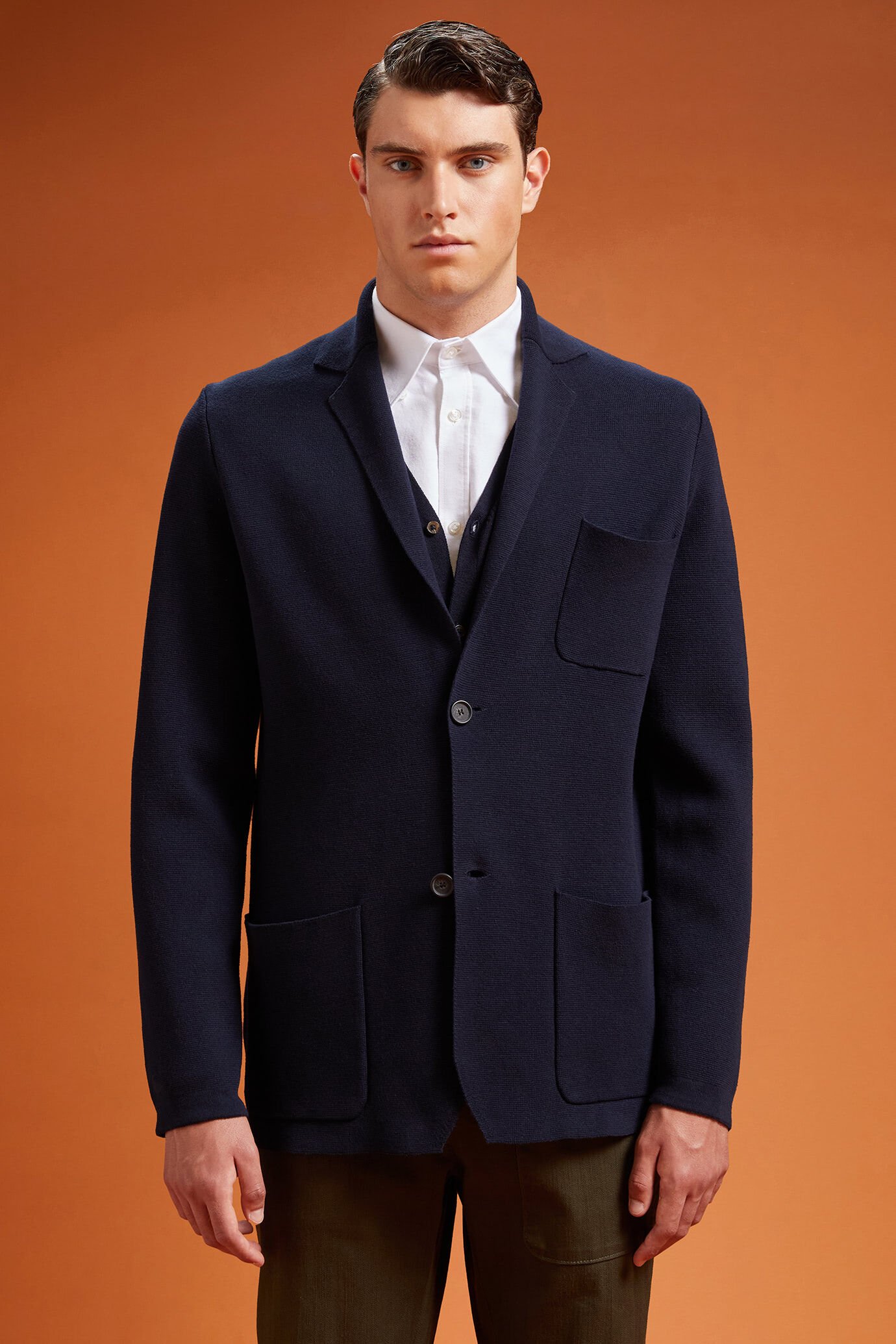 Cardigan homme à simple boutonnage, en jersey Punto Milano 100 % coton, coupe classique