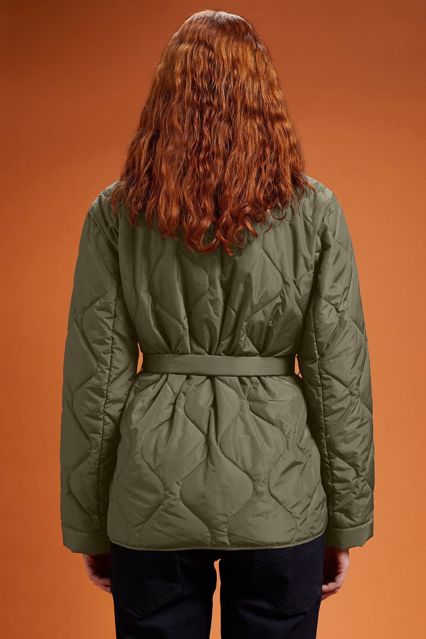 Women's quilted nylon kimono jacket in a regular fit with a waist belt image number 1