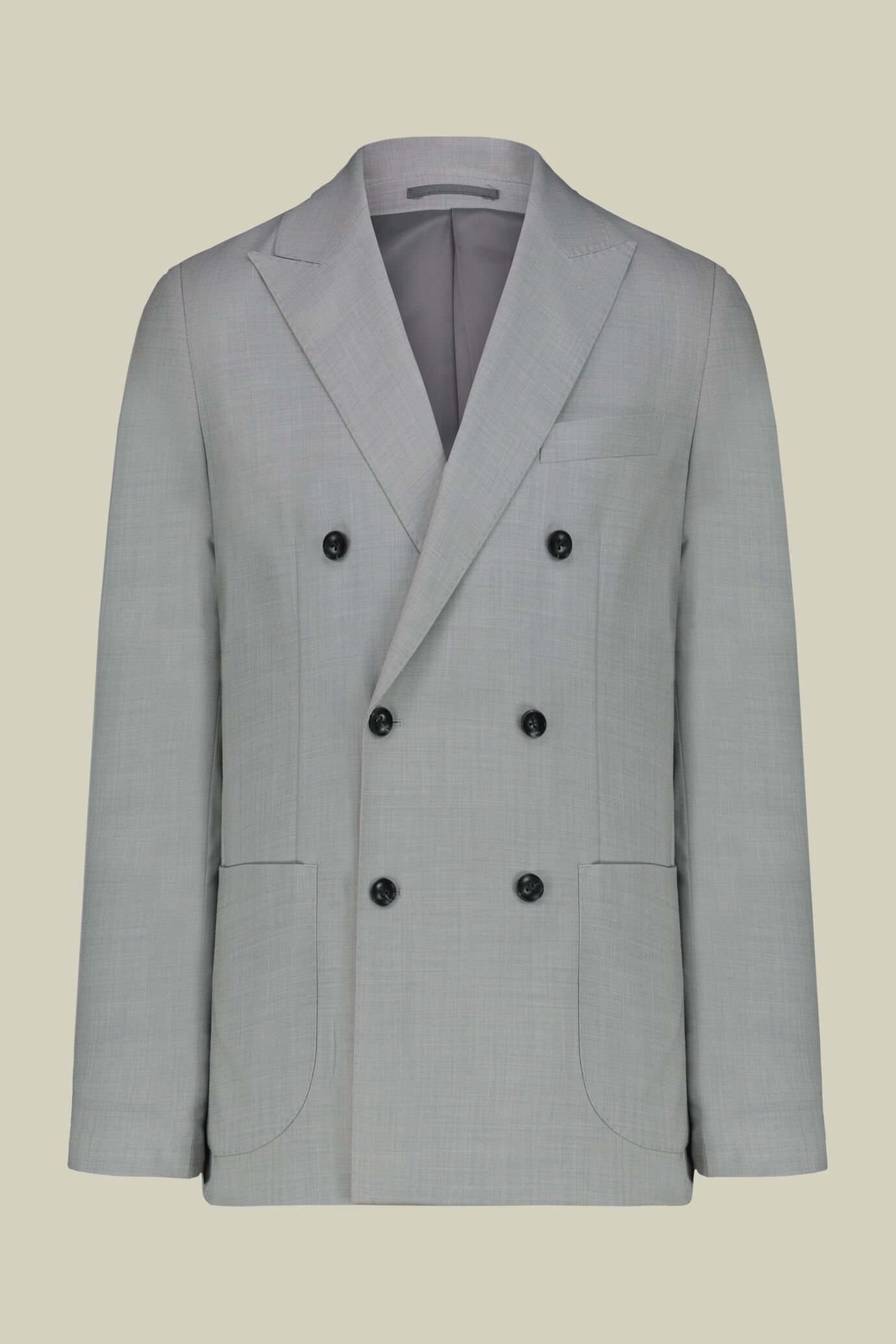 Costume homme crois&eacute; en tissu grisaille, coupe regular