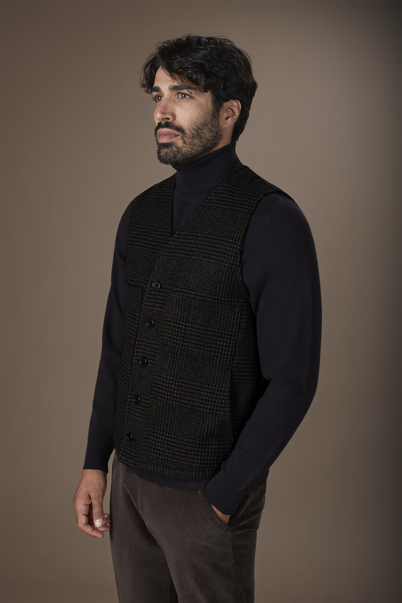 Gilet uomo monopetto con scollo a v disegno principe di galles Wool Blend Made in Italy image number 1