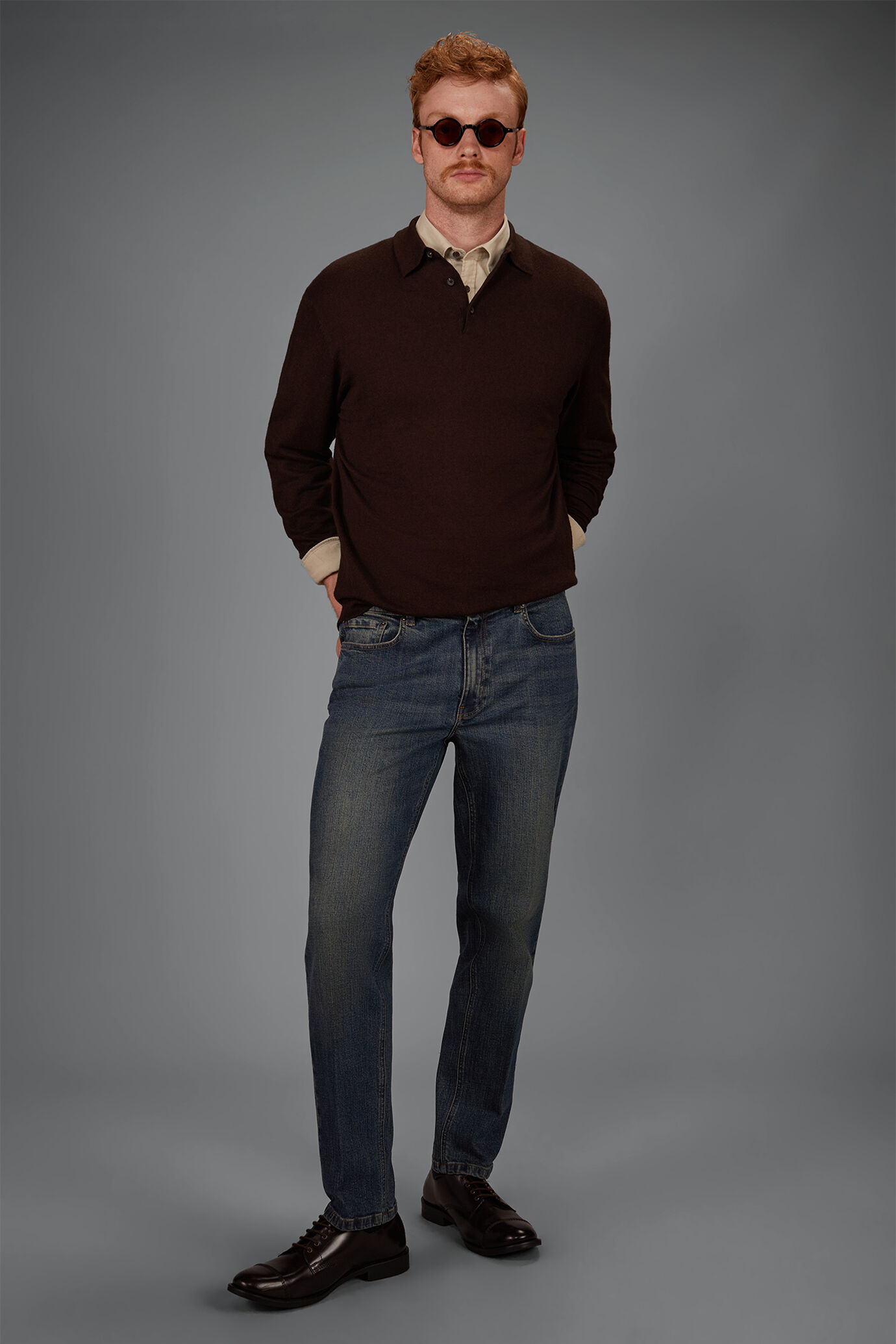 Polo uomo in maglia misto lana e cotone regular fit