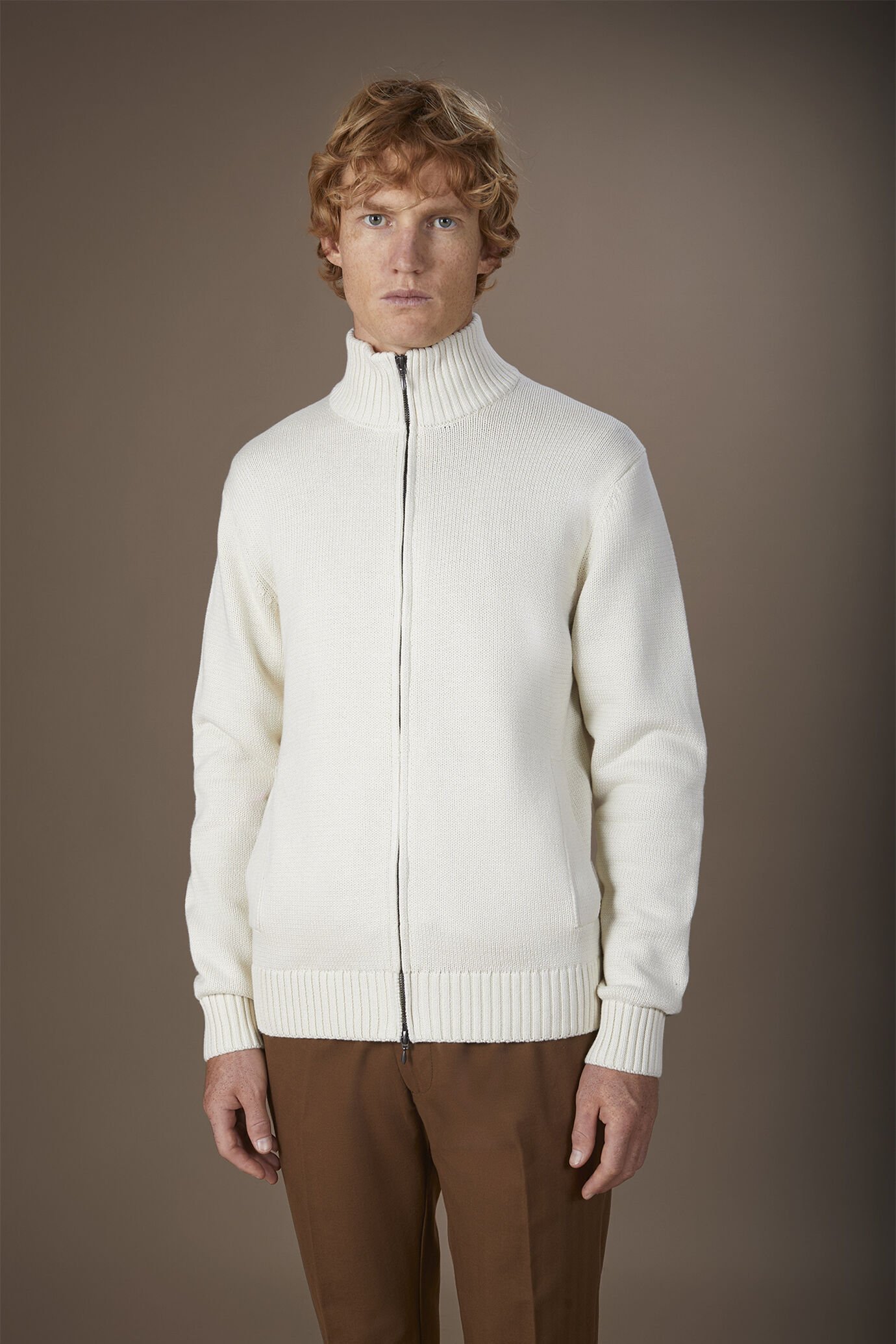 Cardigan pour homme 100 % coton avec fermeture à glissière coupe regular fit