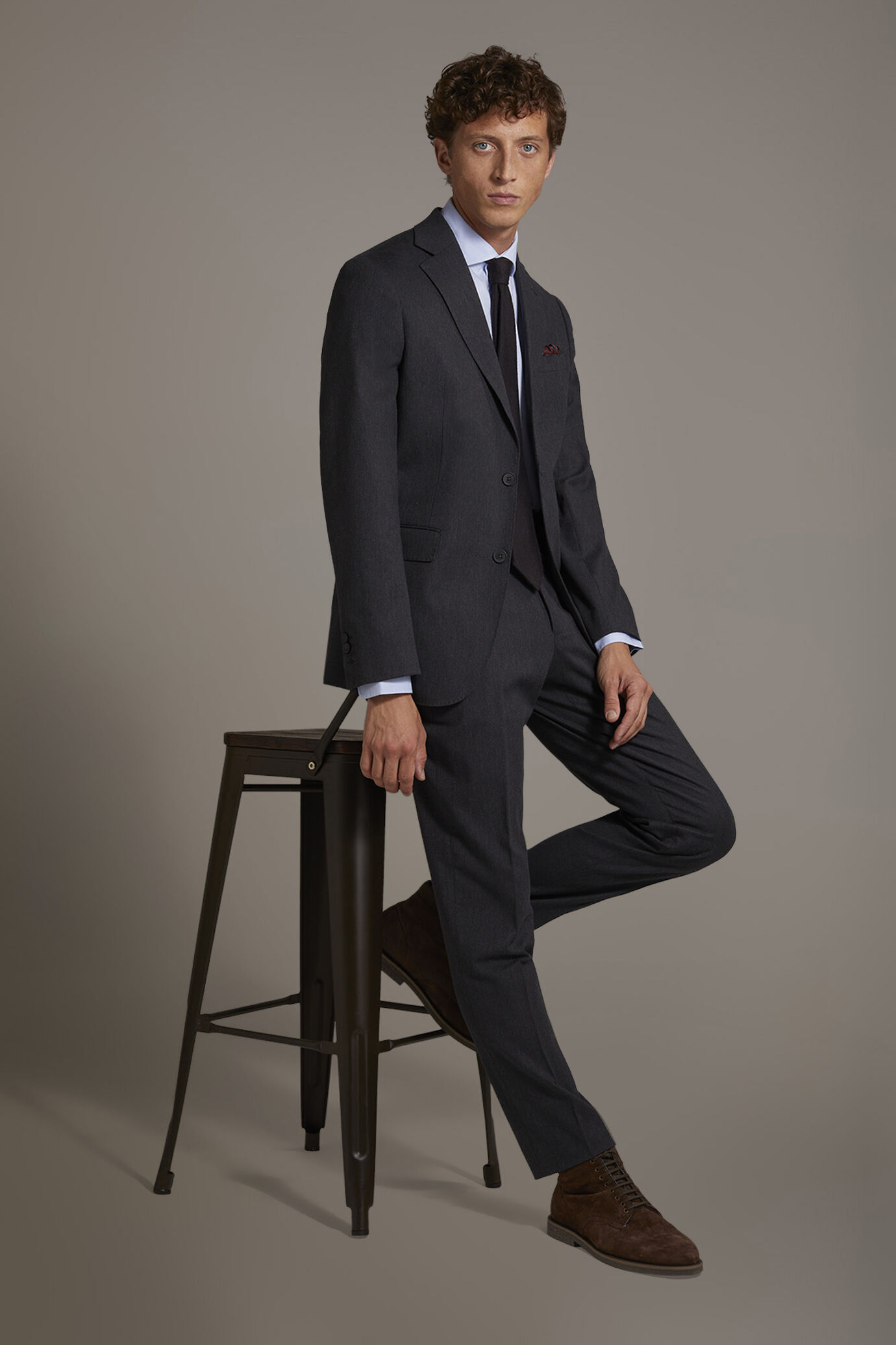 Single-breasted cotton stretch solid color fabric suit image number 0