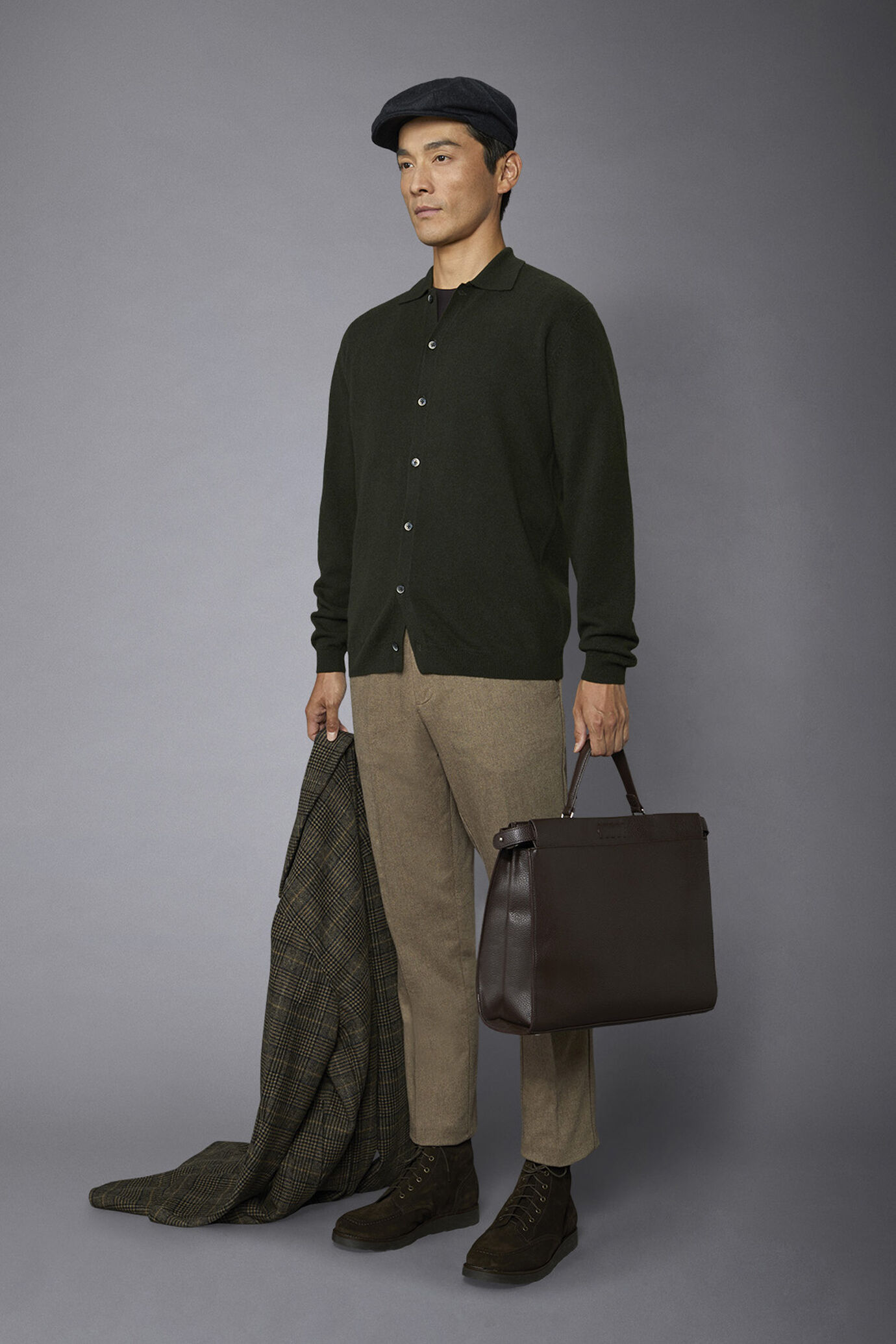 Pantalone chino uomo tessuto in cotone mano lana spinato regular fit image number 1