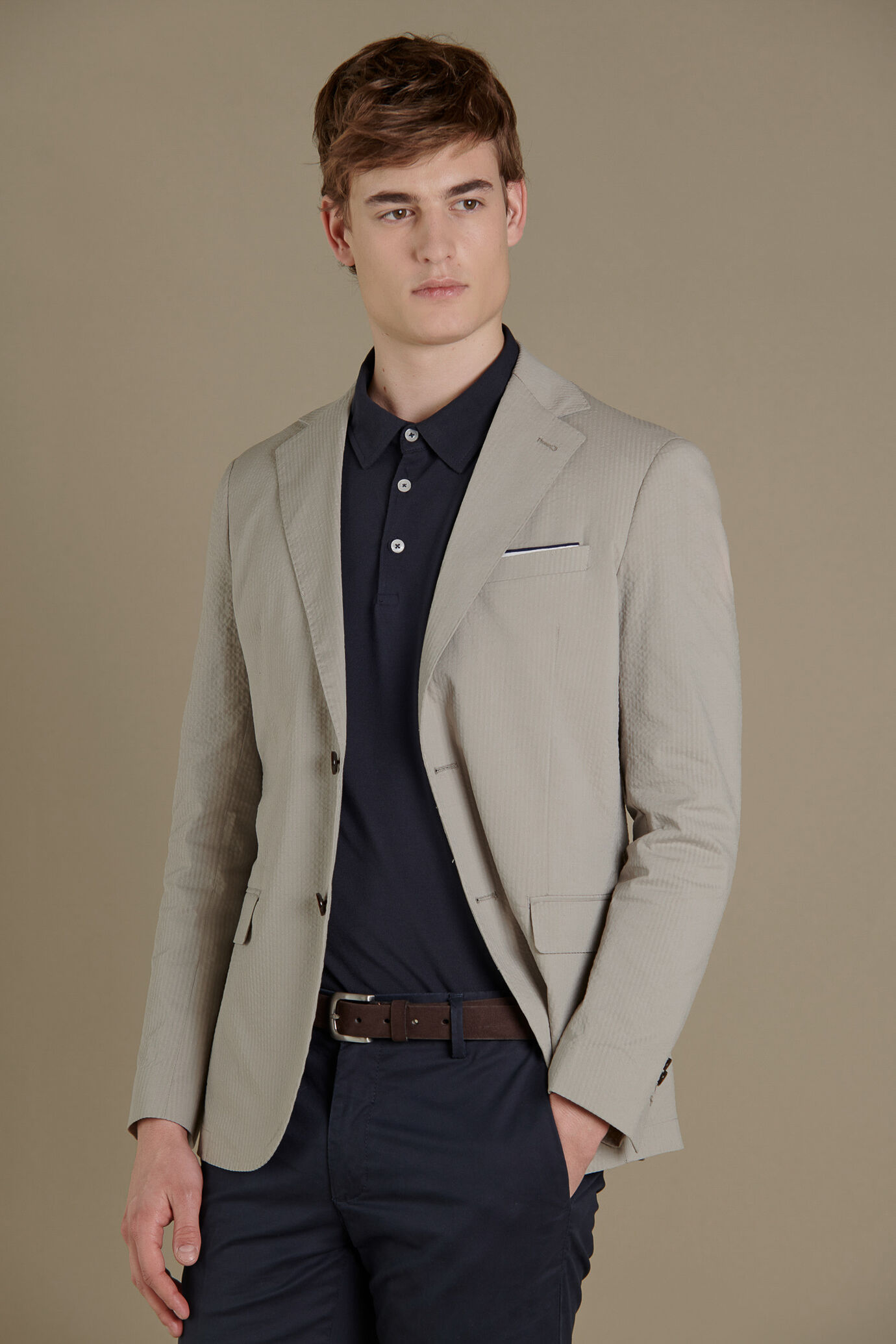 Single breasted jacket flap pockets cotton blend image number 0