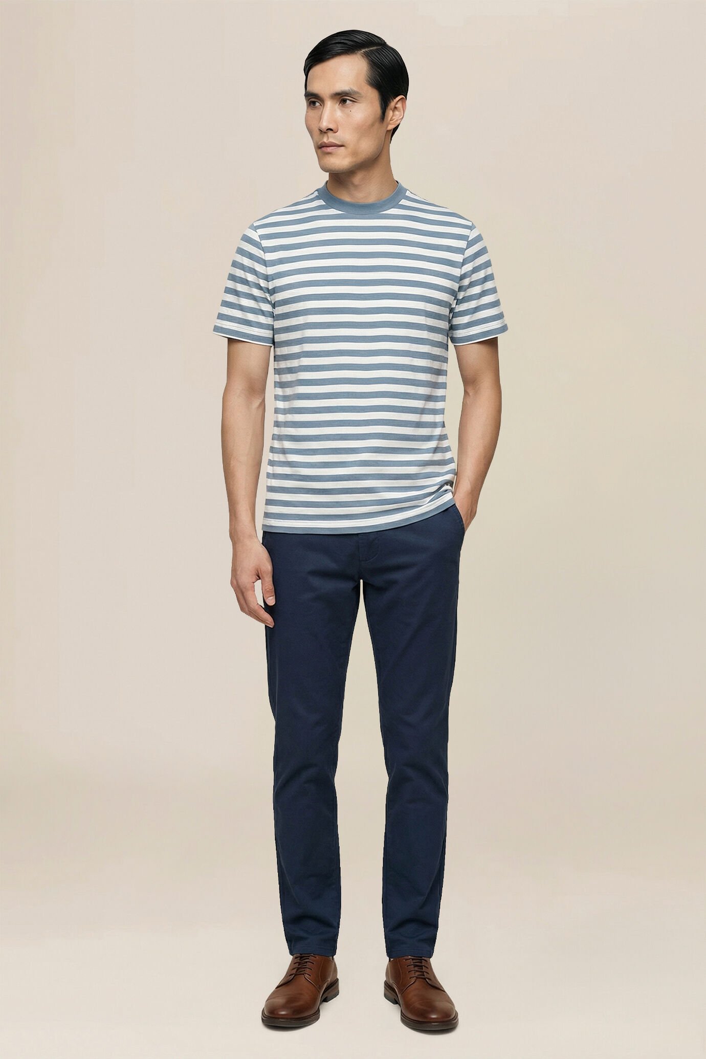 Men's T-shirt in 100% cotton jersey with wide stripes, regular fit